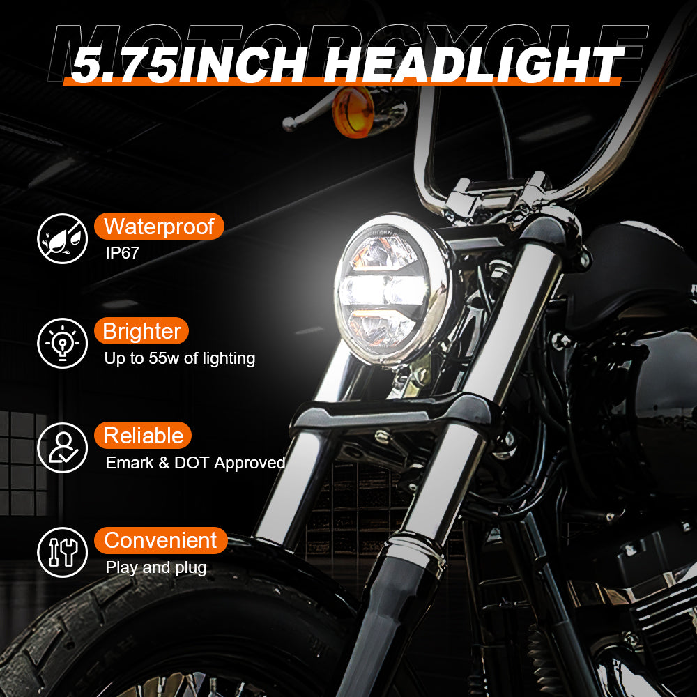 LOYO 5.75 Inch LED Headlights for Harley Davidson Motorcycles - Amber Turn Signal & White Daytime Running Lights (DRL) - High Performance Lighting for Night Riding and Safety