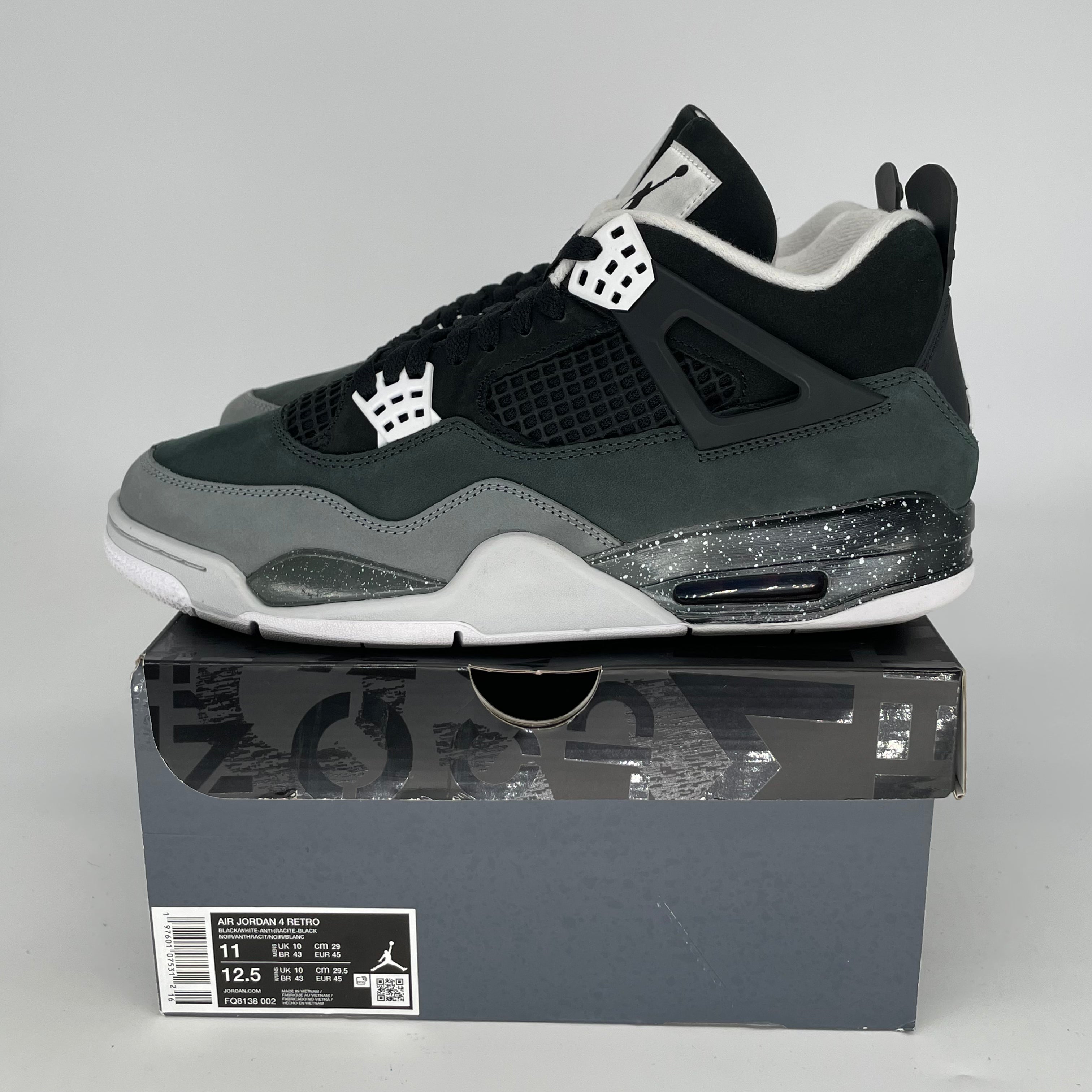 Air Jordan 4 Fear Sneakers - Men's Size 11 / Women's Size 12.5W - Style Code FQ8138-002 - Black & Grey Basketball Shoes for Streetwear & Casual Outfits