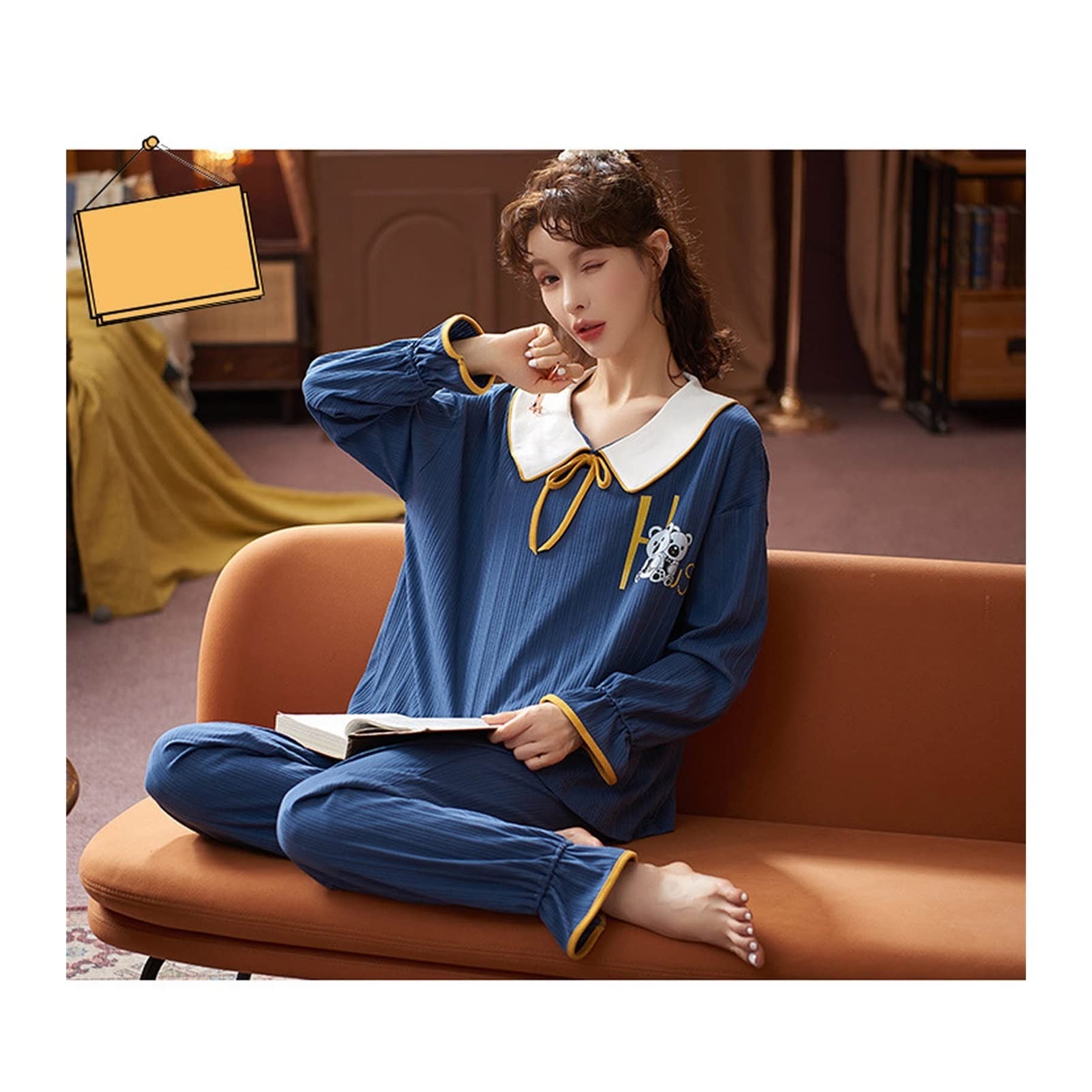 Women's Cute Bear Cotton Pajama Set with Doll Collar - Long Sleeve Winter Sleepwear for Women - Soft & Comfortable Homewear (Color: D4, Size: M) - Perfect for Cozy Nights, Lounging at Home & Gift Giving
