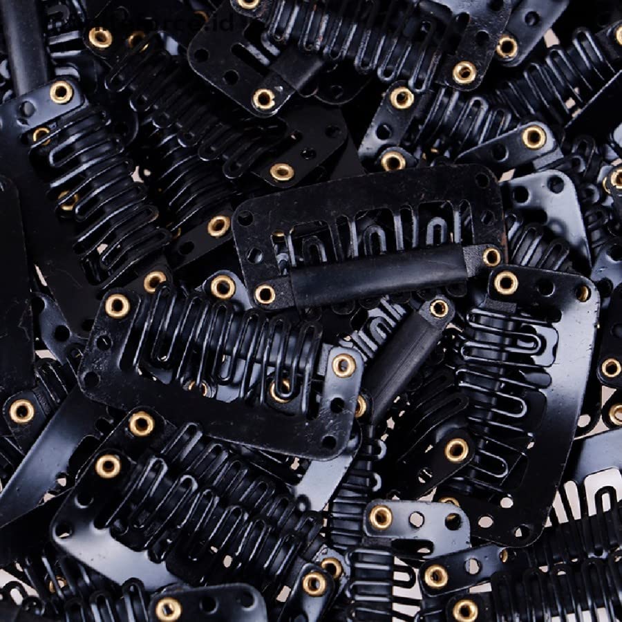 AKADO 12PCS Clip-in Hair Extensions - 32mm Snap Clips for Wigs & Hairpieces, Medium Remy Human Hair, Black Hair Styling Accessories for Volume & Length - Perfect for Parties, Weddings & Daily Hairstyles