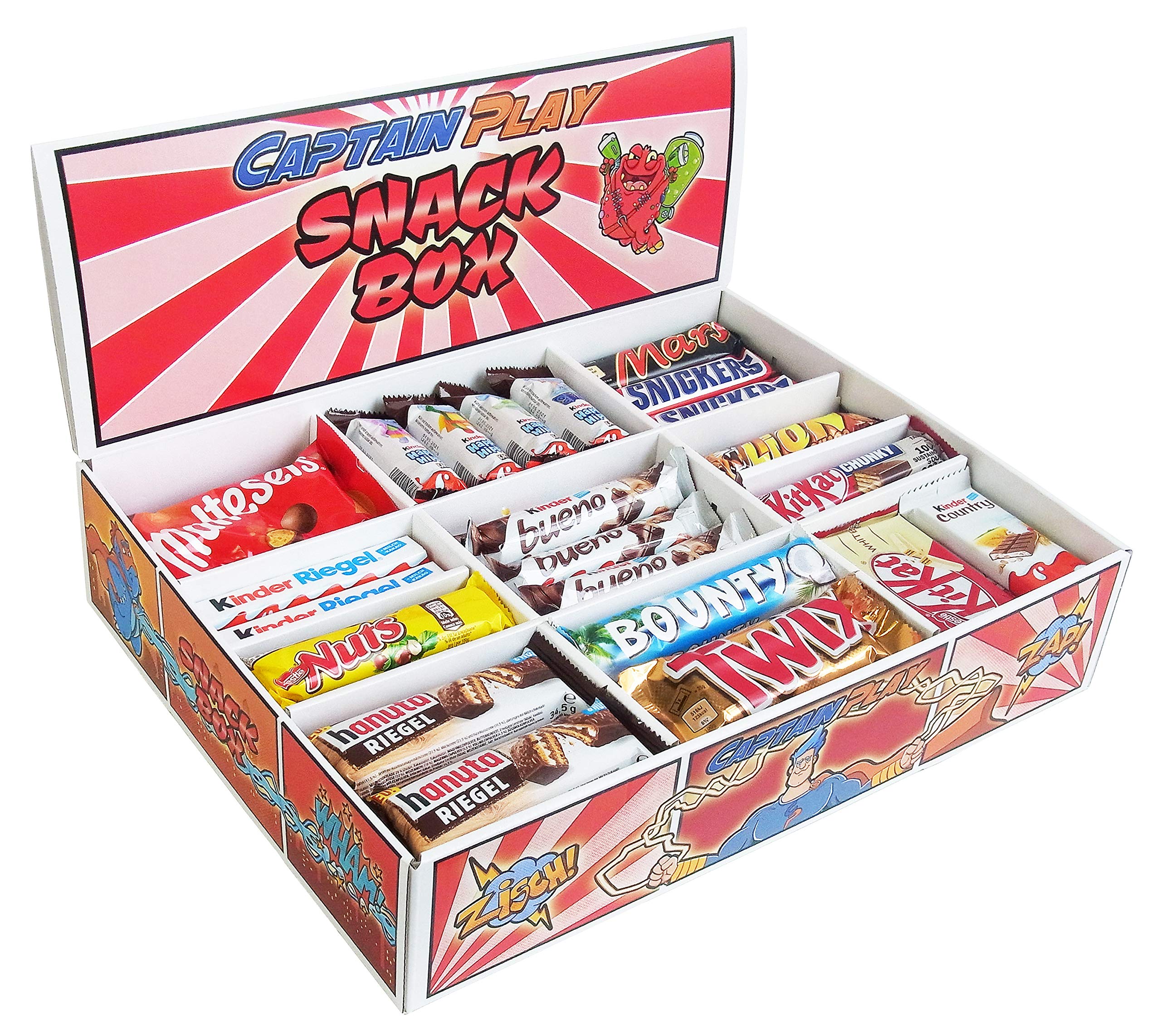 CAPTAIN PLAY | 80 Chocolate Bars Snack Box with 14 Varieties | 2.4kg Candy Assortment | Perfect for Parties, Office Snacks & Gift Giving