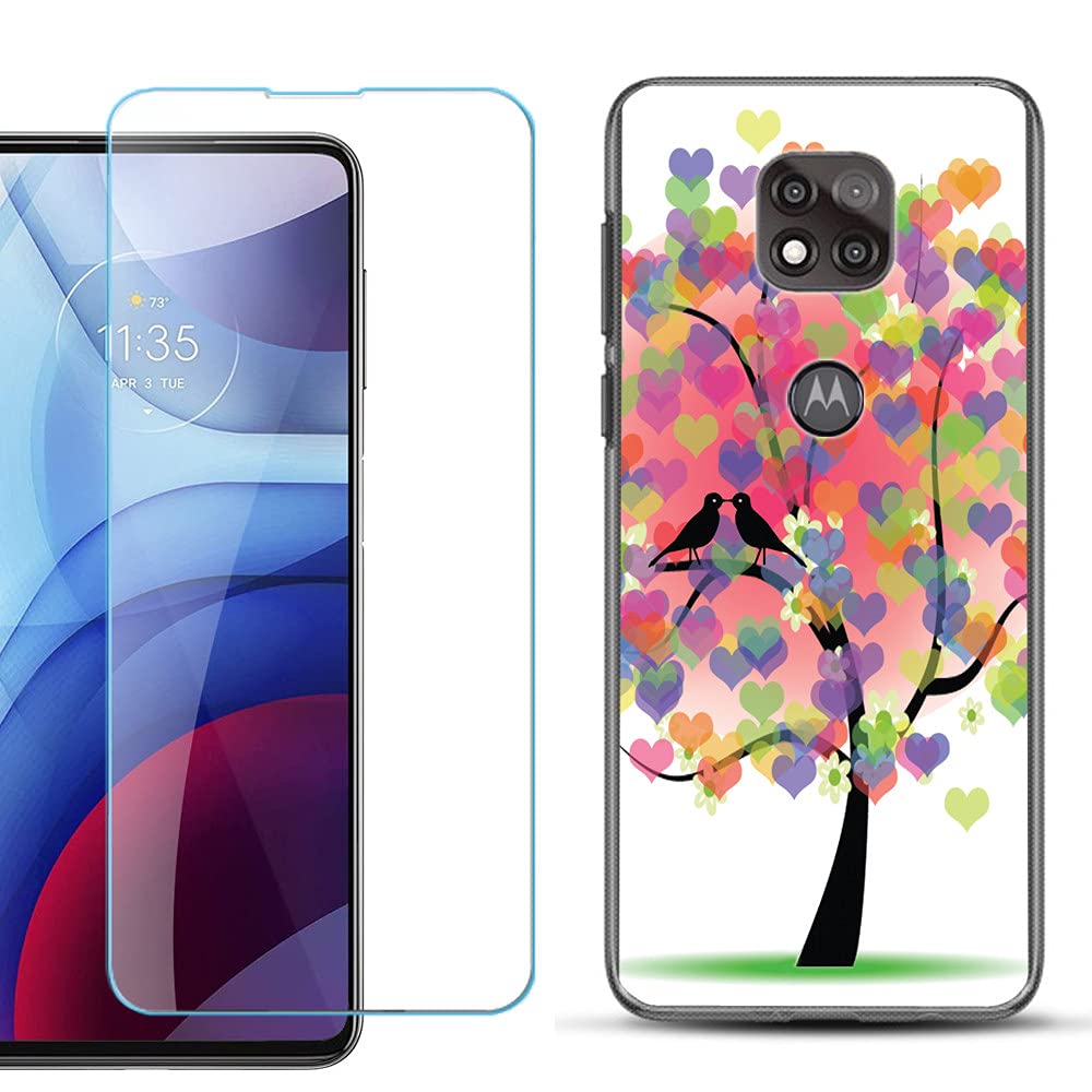 Slim TPU Case for Motorola Moto G Power 2021 with Screen Protector - Hearts Tree Design for Daily Protection
