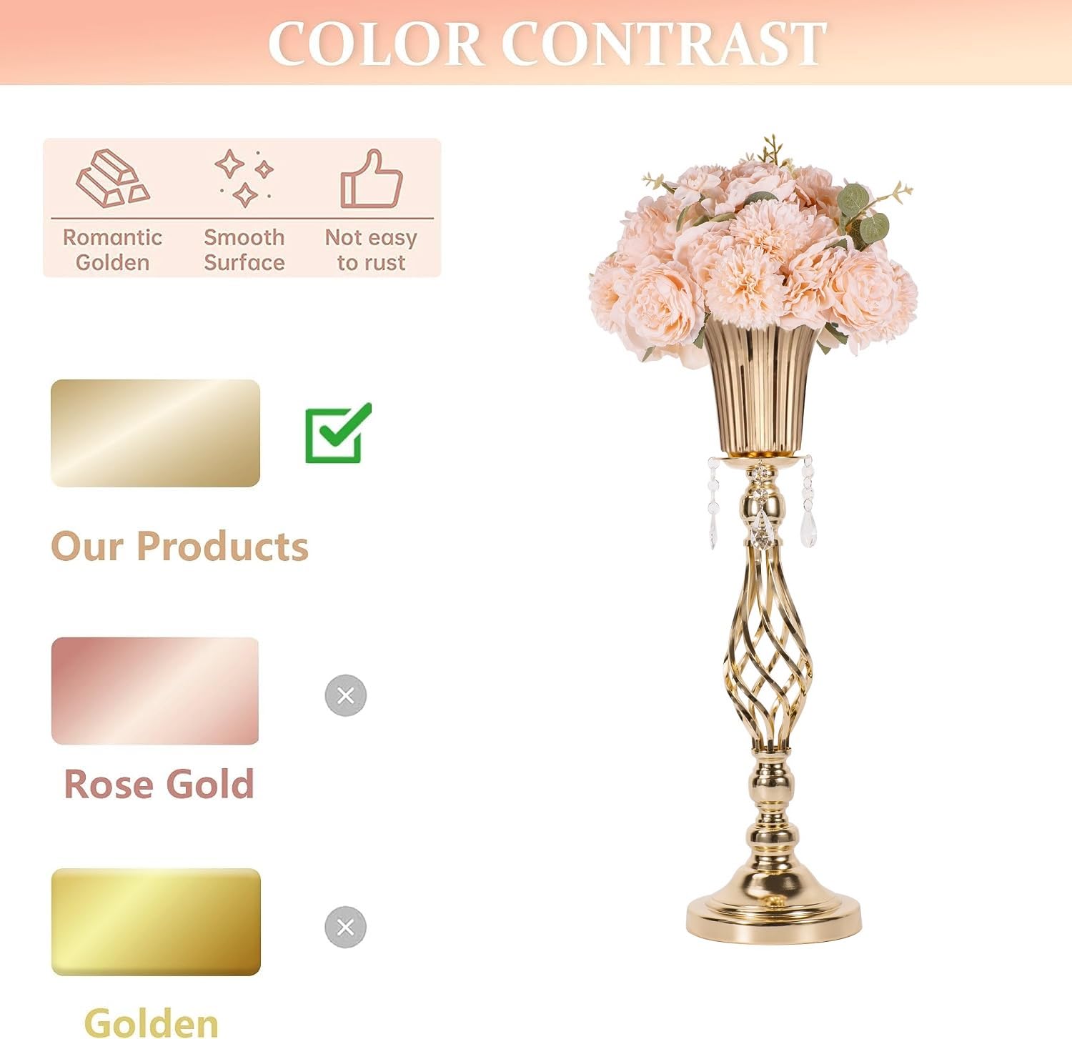 10Pcs Gold Wedding Flower Stand Centerpieces for Tables - 23.2in Tall Floral Vase Stands for Party, Birthday, Home Decor - Perfect for Wedding Receptions, Anniversary Celebrations & Event Table Decorations