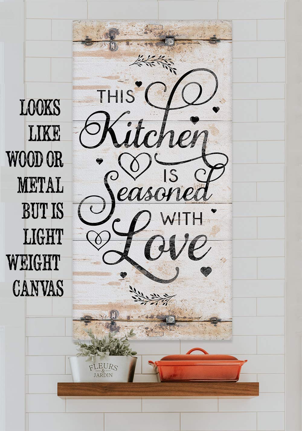 Farmhouse Kitchen Wall Sign - Rustic Love Quote Canvas 12x24 for Home Decor