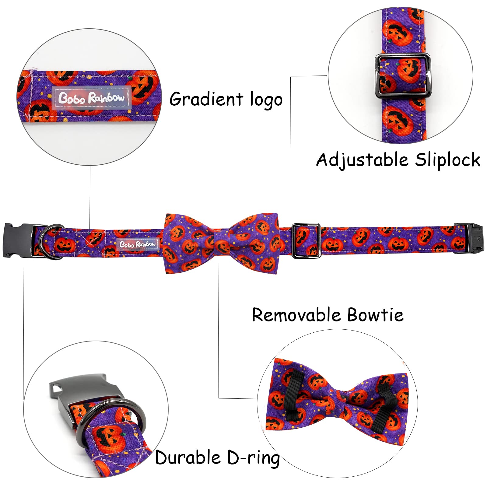 **Halloween Pumpkin Bowtie Dog Collar – Adjustable Soft Pet Collar with Metal Buckle for Small Dogs – Perfect for Halloween Costumes & Pet Parties**