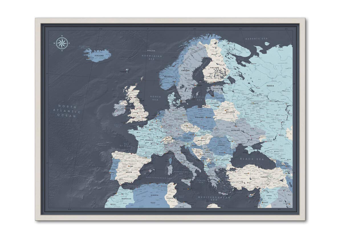 Personalized Framed Travel Map of Europe with Push Pins - Customizable Detailed Wall Map for Home & Office Decor - Perfect for Travel Memories, Gifts & Adventure Planning