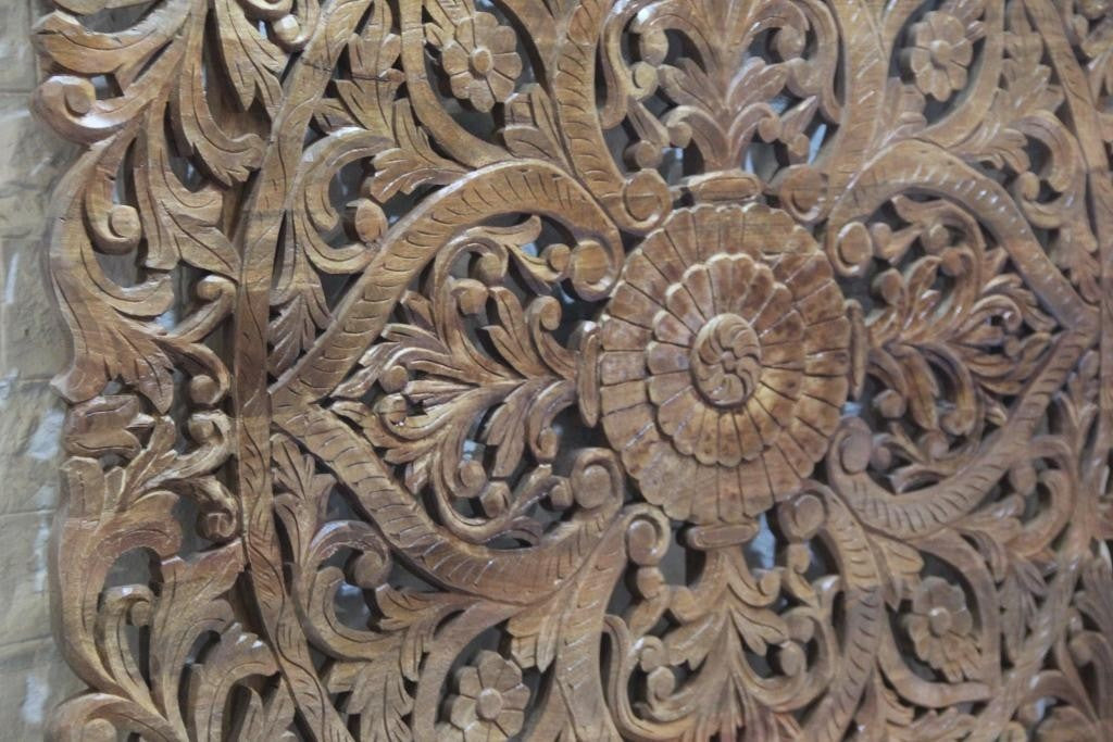 Handcrafted Dynasty Carved Wooden Wall Panel Headboard - Natural Solid Wood Queen Size Bed Headboard for Master Bedroom & Guest Room Decor