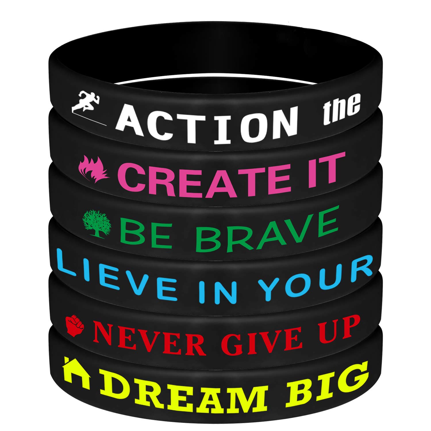 ASTARON 24Pcs Motivational Bracelets for Men & Women - Inspirational Silicone Wristbands with Positive Affirmations (Black) - Perfect for Daily Wear, Gifts & Team Building
