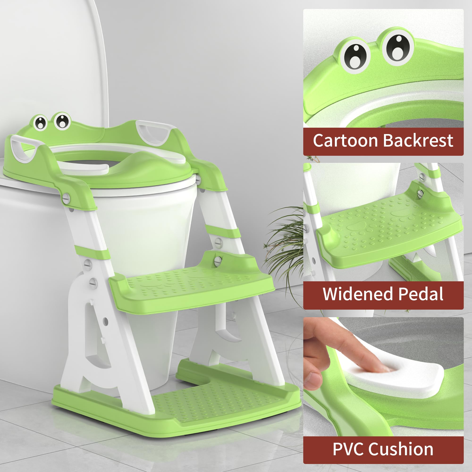 2 in 1 Toddler Potty Training Seat with Splash Guard & Anti-Slip Pad - Adjustable Toilet Trainer for Boys & Girls + Step Stool (Green) - Perfect for Bathroom Safety & Early Childhood Potty Training