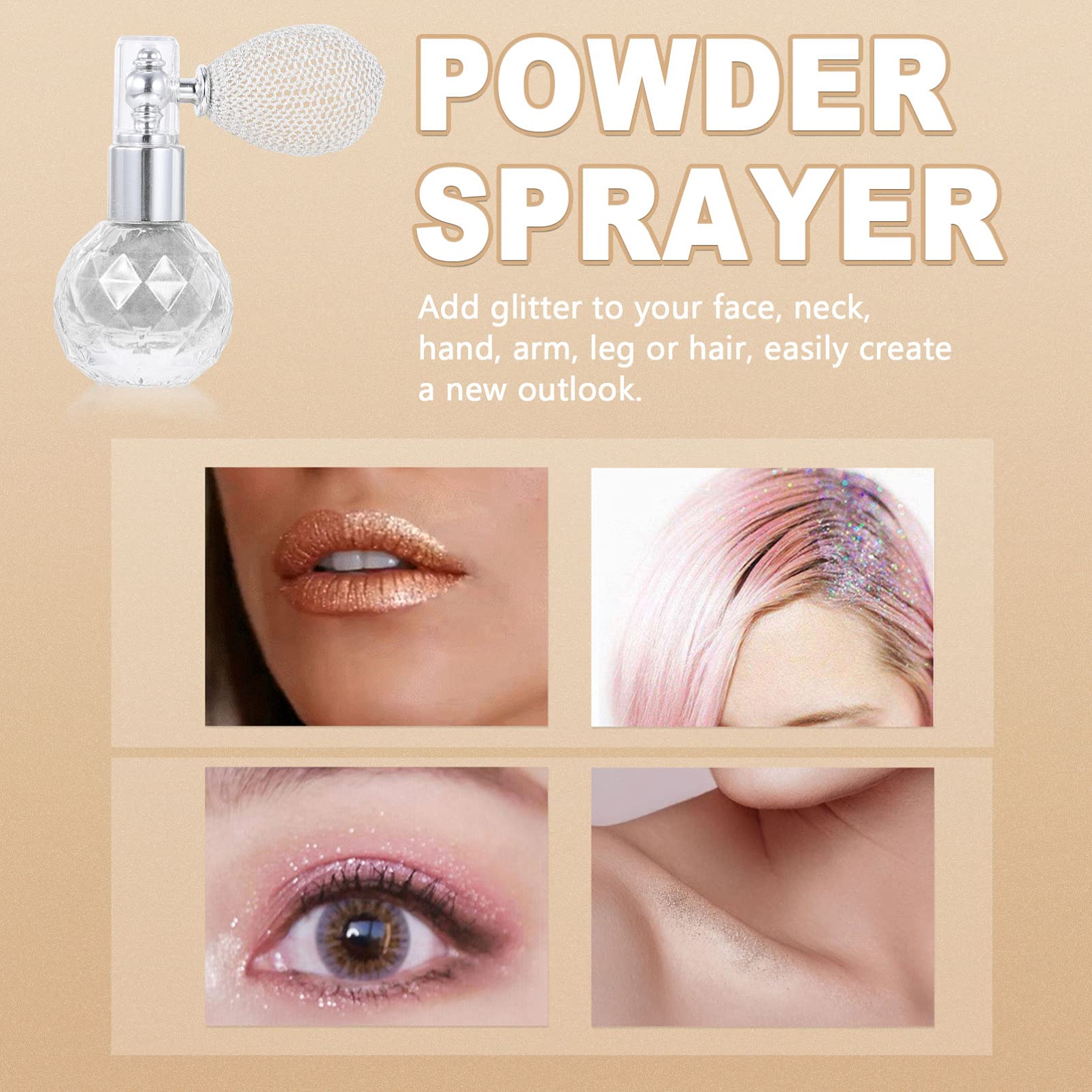 1pc Body Glitter Spray - Highlighter Powder & Makeup Sprayer with Air Bag for Face & Body, Travel-Friendly Loose Powder Dust Applicator - Perfect for Halloween, Cosplay & Festive Events