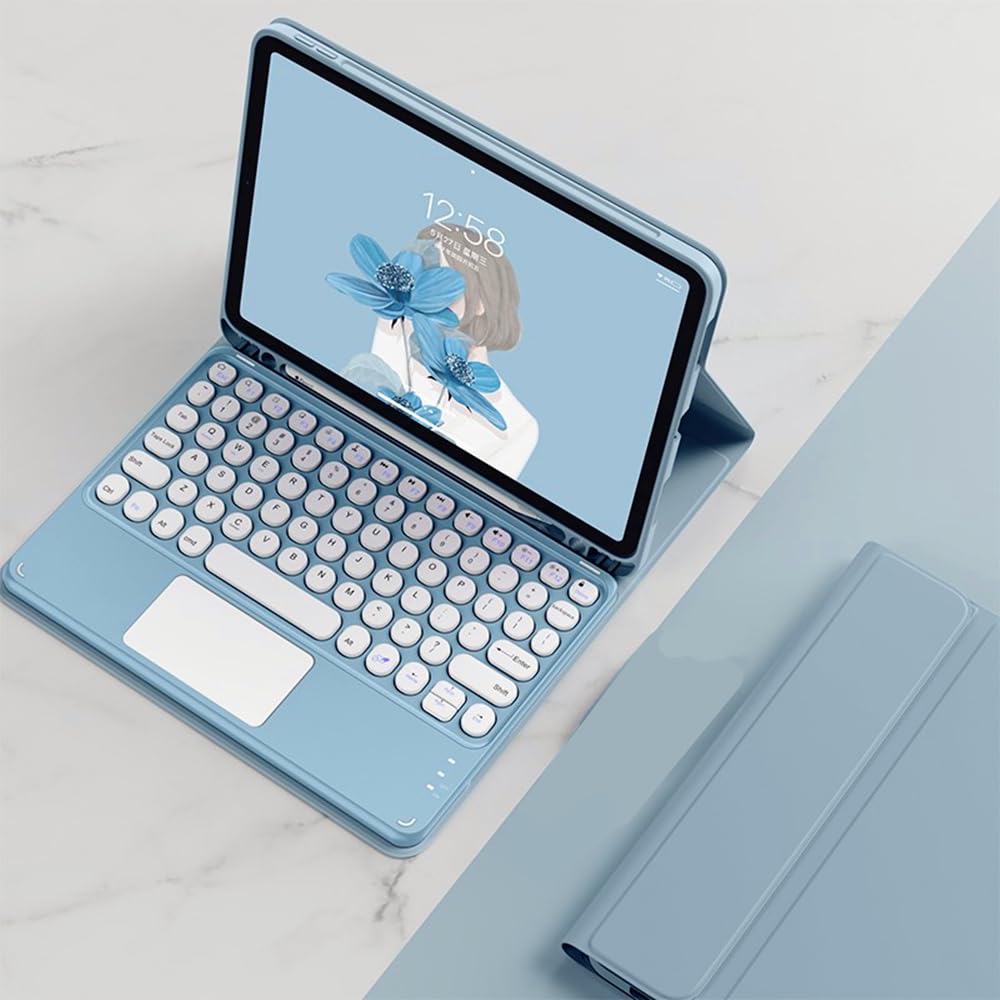 Magnetic Detachable Bluetooth Keyboard Case for iPad Air 11'' (2024/Air4/Air5) - Slim Smart Touch Keyboard with Round Keys & Pen Holder | Perfect for Work, Study & Travel - Blue