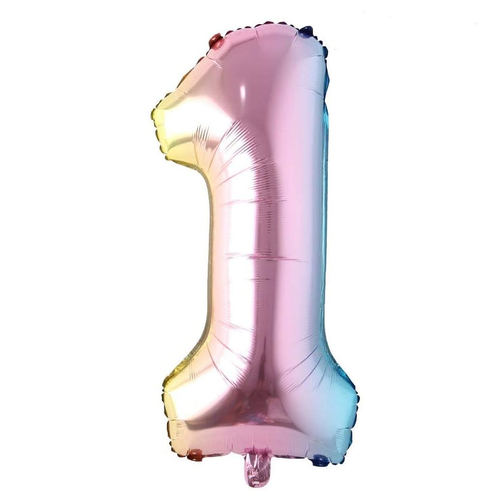 40 Inch Rainbow Gradient Foil Helium Balloons - Large Colorful Number Balloons for Birthday Party Decorations, Baby Showers, Graduation Celebrations & Special Events (Pack of 1)