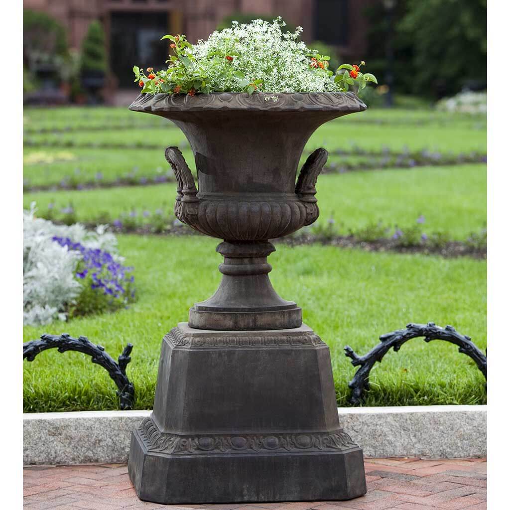 Smithsonian Egg and Dart Pedestal with L'Enfant Urn - Classic Roman-Inspired Garden Pedestal for Outdoor Decor, Patio, and Entryway Display