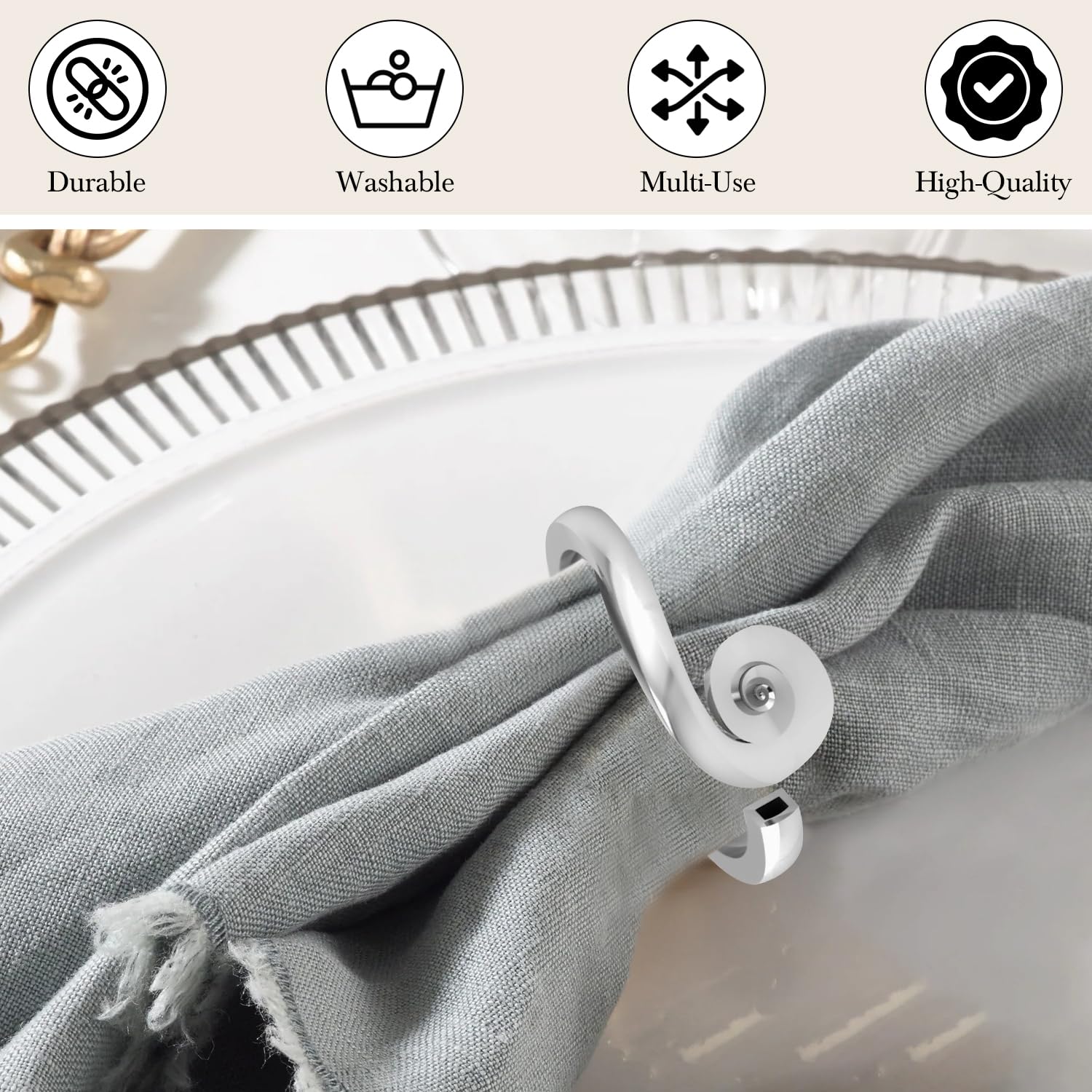 Elegant Silver-Plated Floral Leaf Napkin Rings - Engravable Personalized Wedding Napkin Holders | Premium Gift Box | Stainless Steel Dining Accessories for Wedding, Party & Home Decor