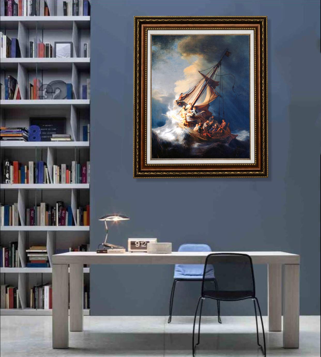 Rembrandt van Rijn Oil Painting Reproduction - Christ in a Storm on the Sea of Galilee Dutch Golden Age Art, Giclee Canvas Print Framed Wall Decor 28.5x35 inches - Perfect for Living Room, Bedroom & Office