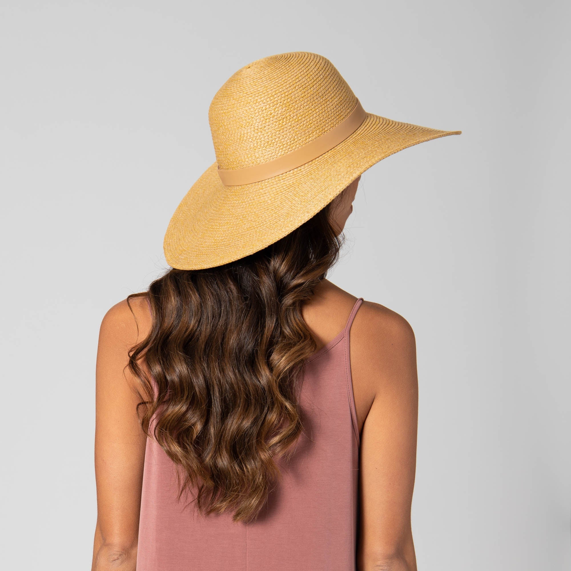 Women's Paper Braid Round Crown Sun Hat - UPF 50+ Wide Brim Beach Hat for Sun Protection, Summer Outdoor, Travel & Vacations
