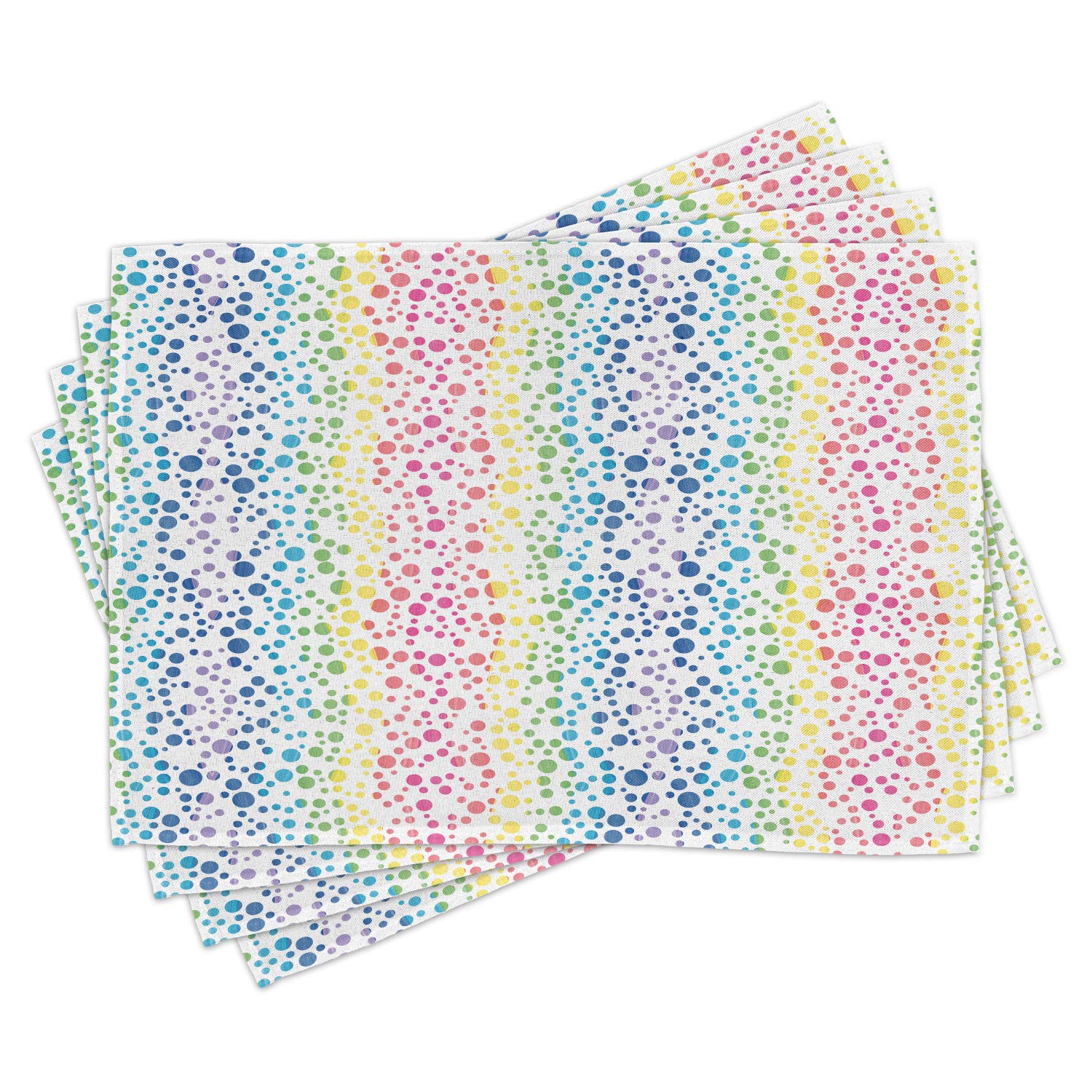 Ambesonne Modern Placemats Set of 4 - Rainbow Ombre Bubble & Circle Wavy Line Art Print Washable Fabric Place Mats for Dining Table & Kitchen Decor | Perfect for Dinner Parties, Holiday Meals & Everyday Use