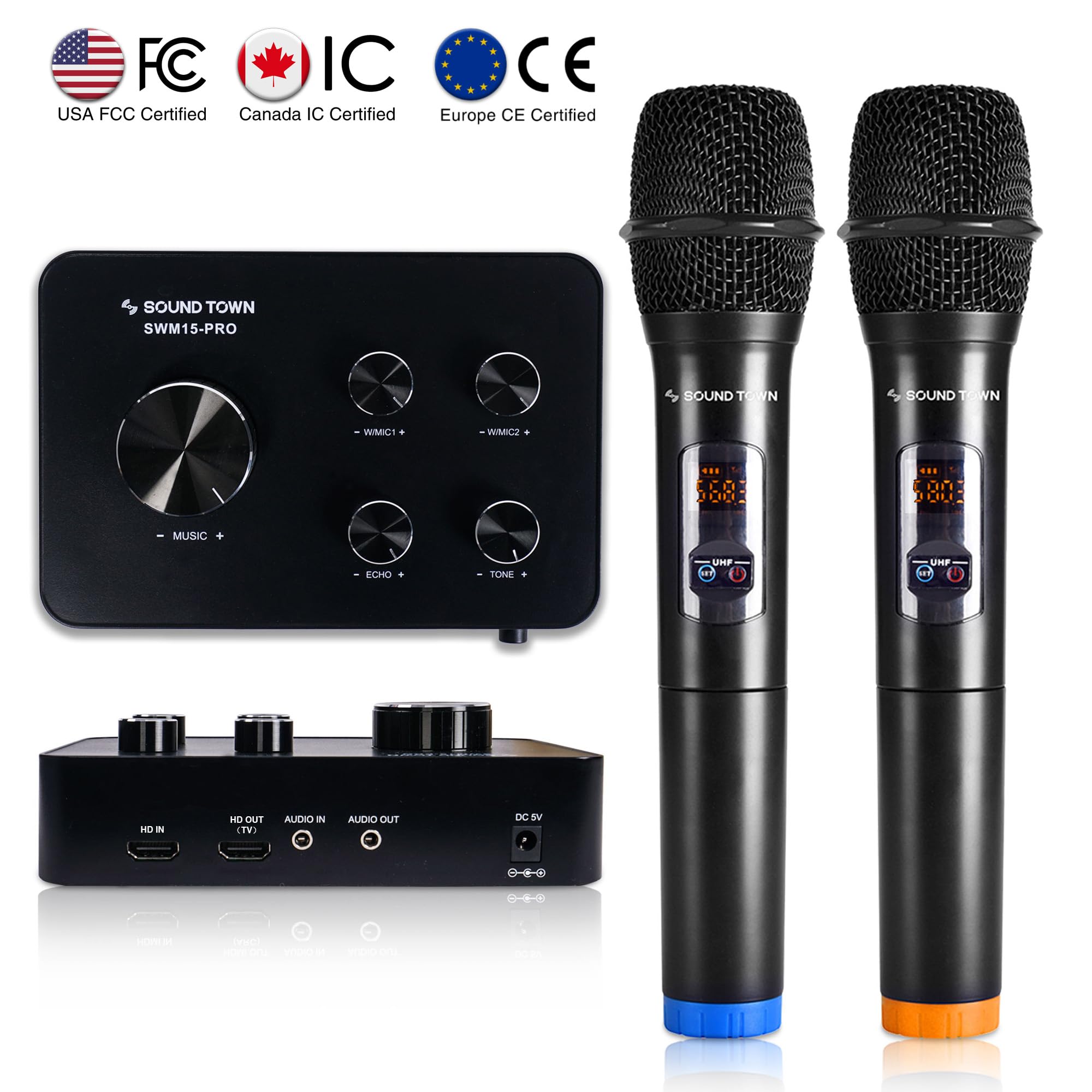 Sound Town SWM15-PRO Wireless Karaoke Microphone System with HD Audio, Bluetooth 5.0, Optical & AUX Inputs - Perfect for Home Karaoke, Parties, Smart TVs & Sound Bars | Professional Wireless Mic for Singing & Entertainment