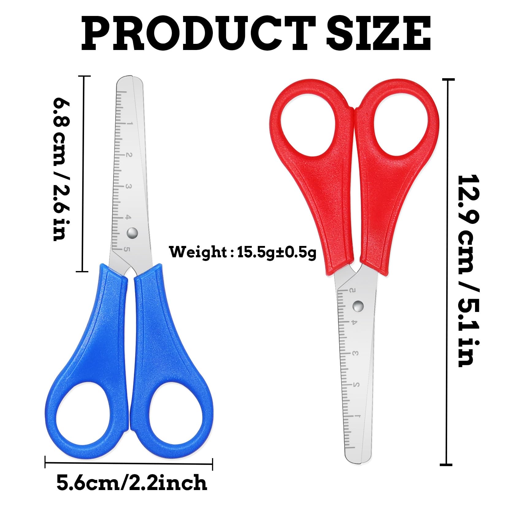 2 Pack Blunt Tip Kids Scissors with Centimeter Scale - Safety Scissors for Children, DIY Crafts, Scrapbooking, School Projects & Art Supplies (Perfect for Classroom, Home Use & Preschool Activities)