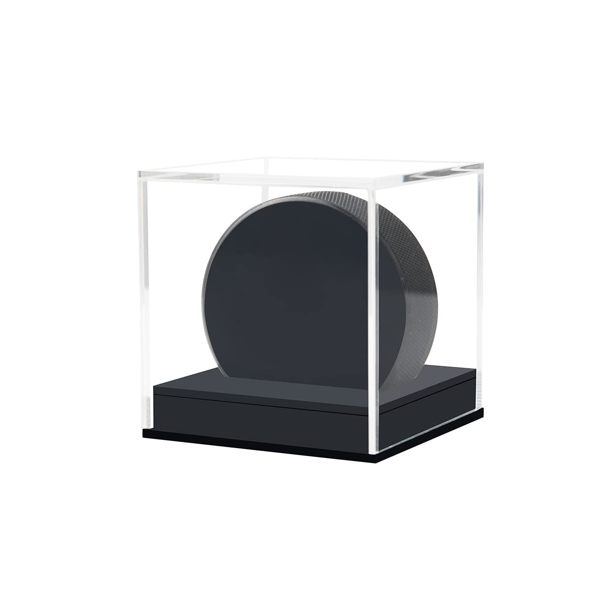 Clear Acrylic Hockey Puck Display Case with Base - Dustproof Storage Holder for Sports Collectibles & Memorabilia - Perfect for Showcasing Game-Used Pucks in Home, Office or Man Cave
