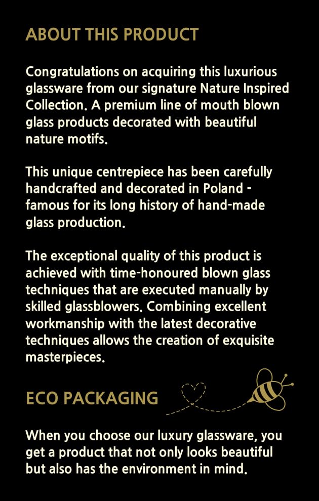 Large 11.8 Inch Hand Blown Glass Vase with Sandblasted Ruby Leaf Design - Premium Clear Unleaded Glass Centerpiece in Golden Gift Box - Elegant Home Decor for Living Room, Wedding, Dining Table Decoration