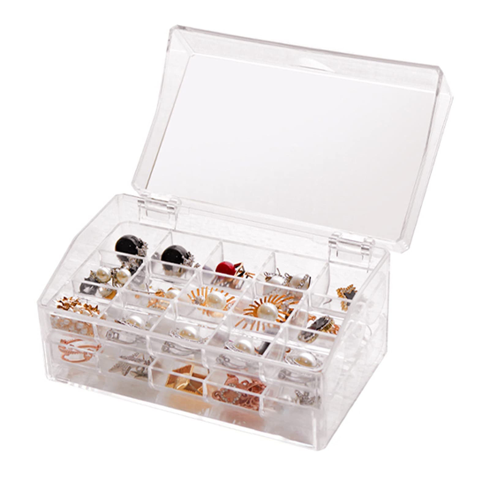 NUZYZ Jewelry Organizer - Multi-Compartment Jewelry Storage Box with Drawer for Earrings, Necklaces & Rings | Space-Saving Jewelry Display Case for Women | Eco-Friendly PS Material | Perfect for Bedroom Vanity, Travel & Gift Giving