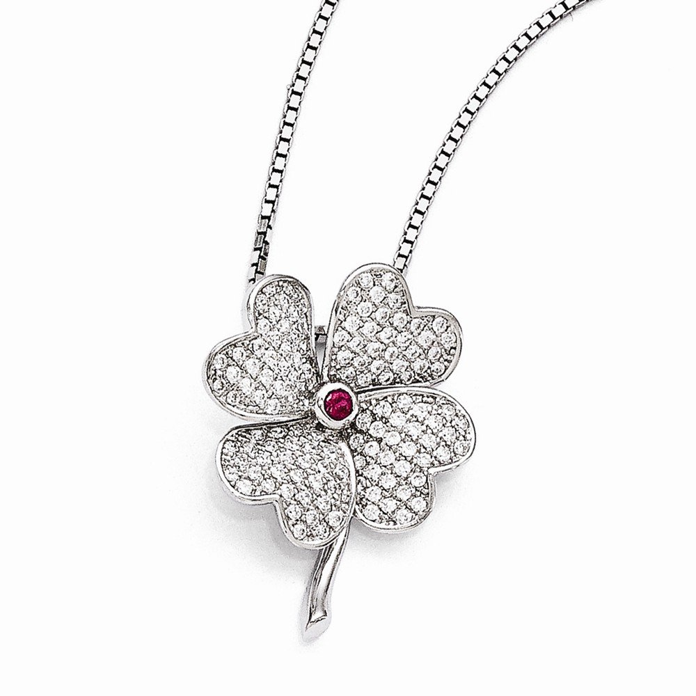 Elegant Sterling Silver CZ & Red Corundum Rhodium Plated Necklace - Perfect for Valentine's Day Gifts, Anniversary Presents, and Evening Party Jewelry