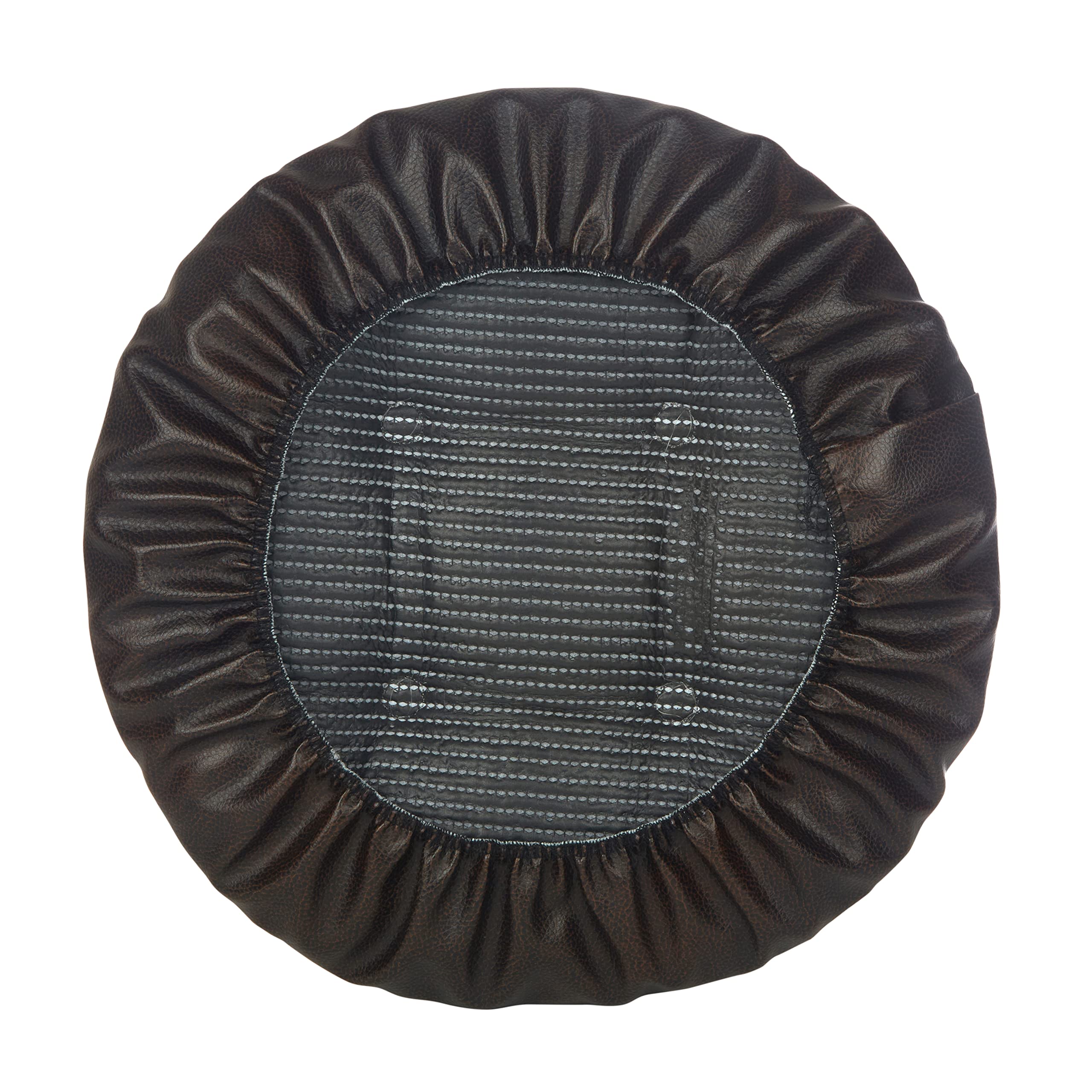 Non-Slip Tufted Faux Leather Round Bar Stool Cushions - 14 Inch Dark Brown (Set of 4) - Perfect for Dining Room, Kitchen Counter, Cafe & Restaurant - Klear Vu Gripper Technology for Secure Fit