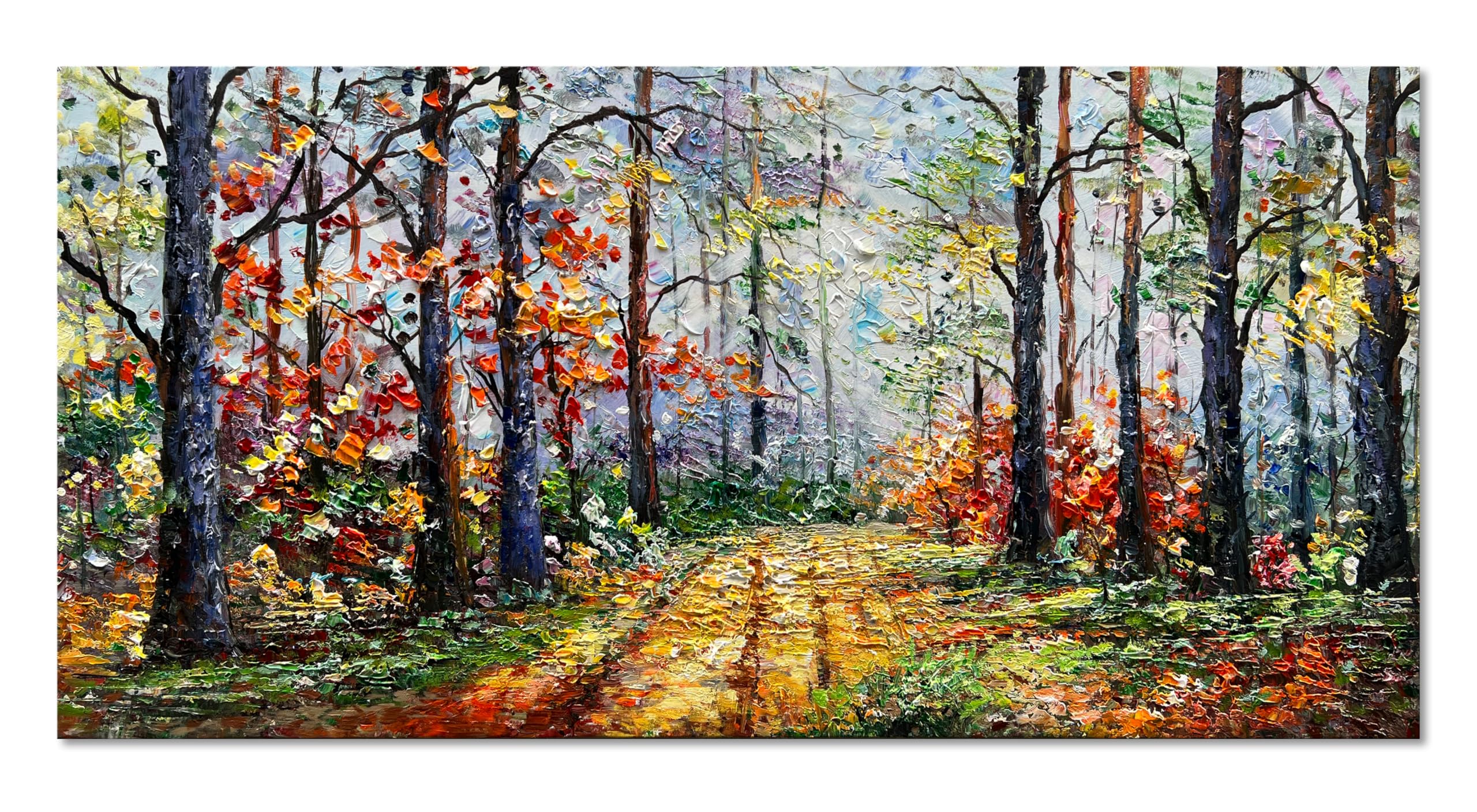Modern Abstract Art Forest Landscape Oil Painting - 24x48 Inches Wall Decor for Living Room, Bedroom & Office - Handmade Canvas Artwork for Home & Office Decoration