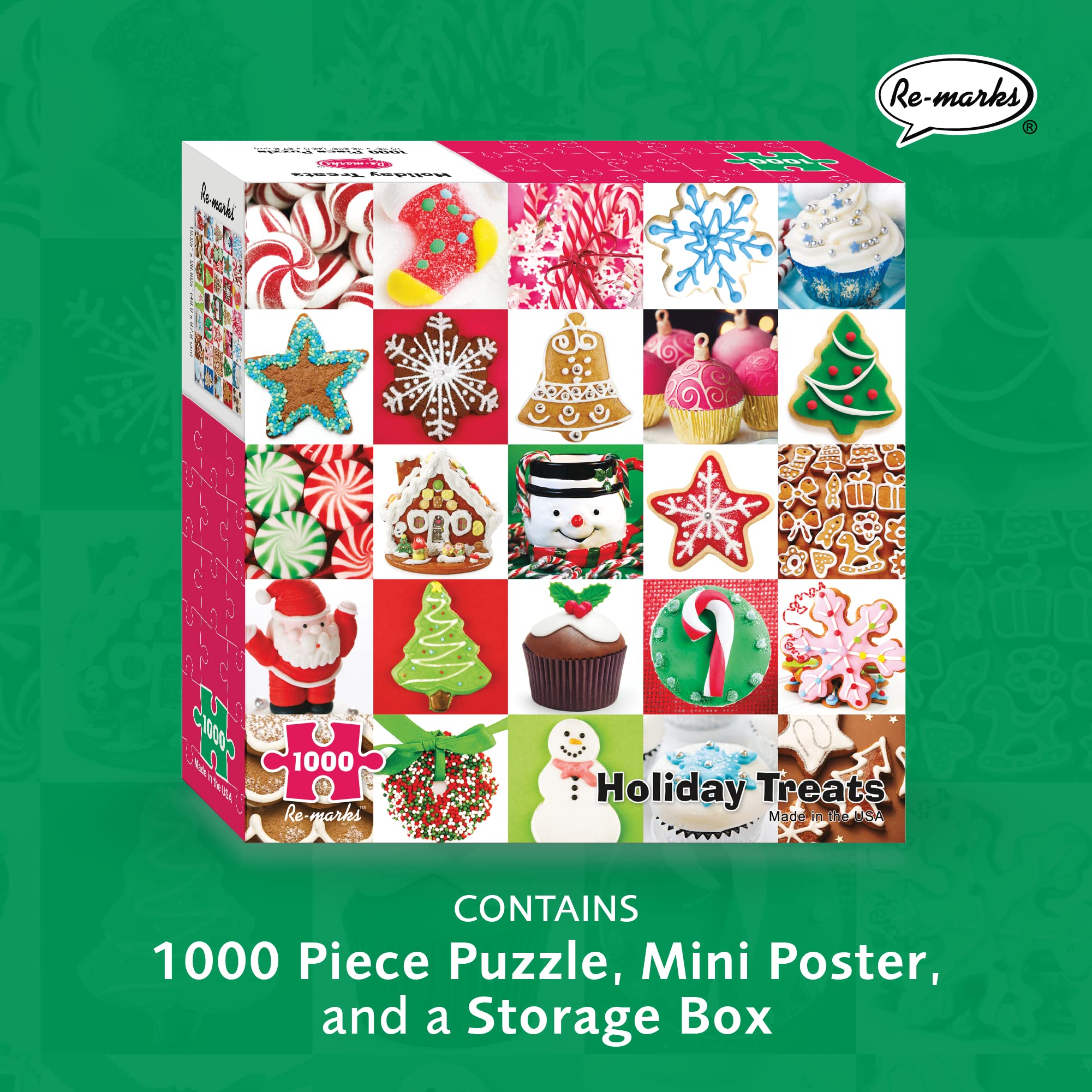 Re-marks Holiday Treats 1000-Piece Christmas Jigsaw Puzzle - Festive Collage Puzzle for Adults & Families - Perfect for Holiday Decor, Gift Giving & Cozy Winter Nights