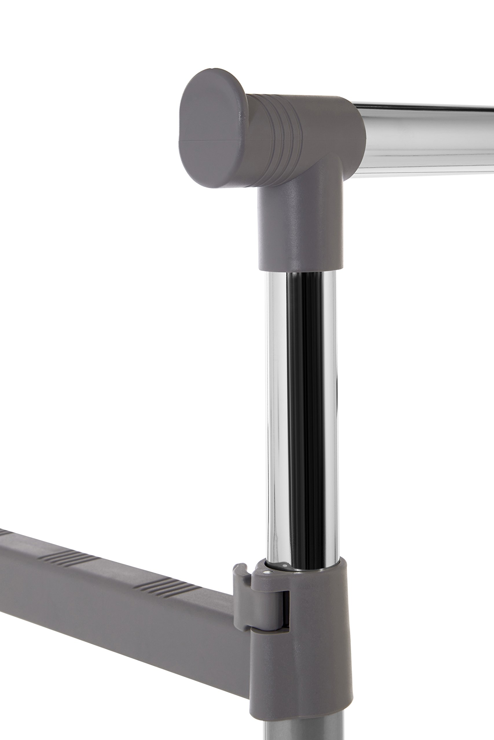 Premier Housewares 1900395 Chrome Double Hanging Rail with Wheels - Adjustable Closet Organizer for Bedroom, Bathroom & Laundry Room Storage