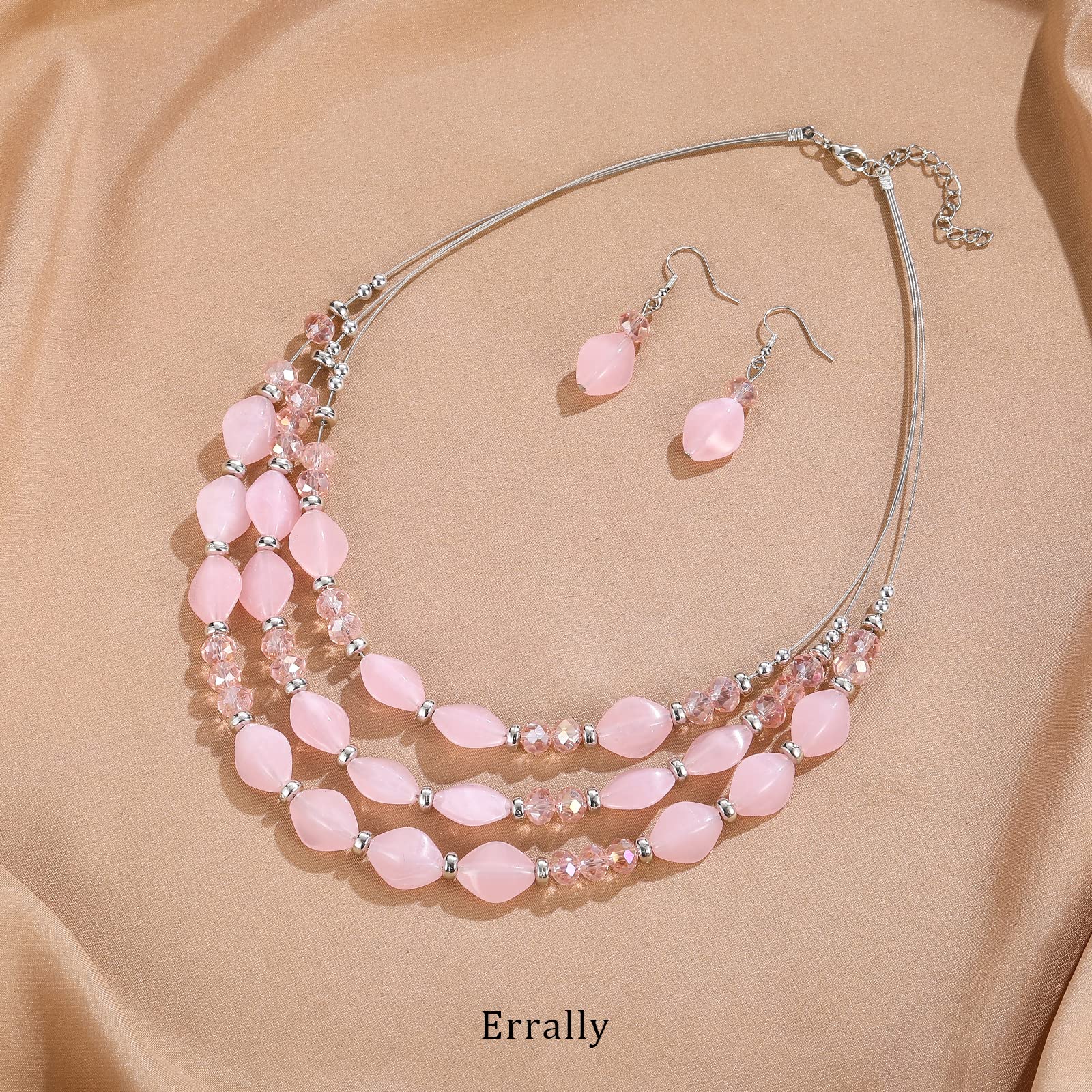 3-Layer Chunky Statement Necklace Set for Women - Beaded Strand Necklace with Matching Earrings - Fashion Jewelry Gift Set for Parties, Weddings & Special Occasions