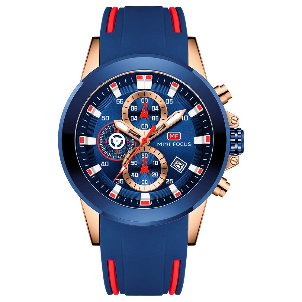 Men's Mini Focus Sports Watch - Military Chronograph Wristwatch with Auto Date, Waterproof Silicone Quartz Watch for Running, Hiking & Outdoor Activities