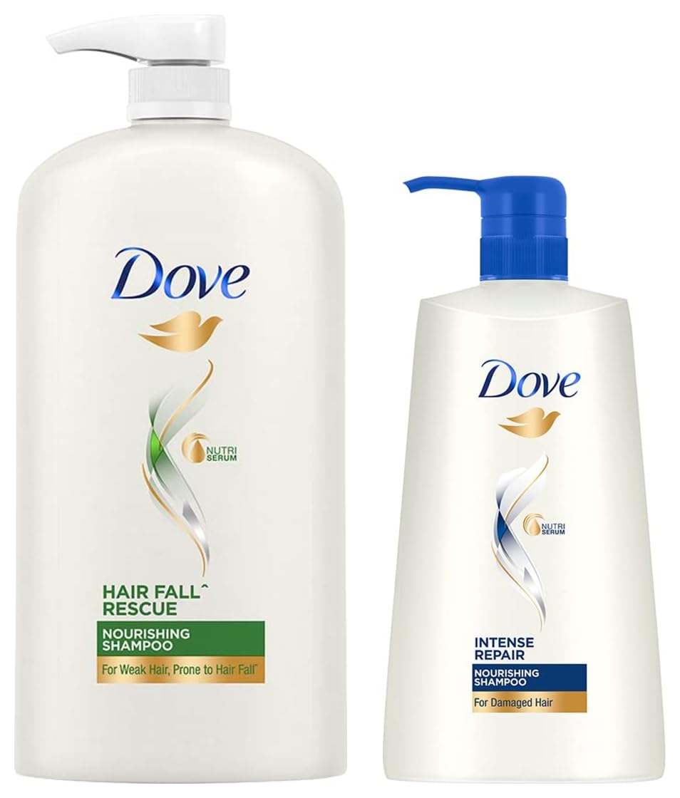 Dove Hair Fall Rescue Shampoo 1L & Intense Repair Shampoo 650ml - Anti Hair Loss & Damaged Hair Treatment for Women & Men - Daily Moisturizing & Strengthening Hair Care Set for Home Use