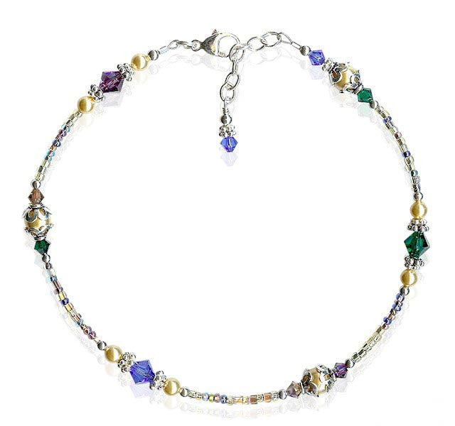 Golden Pearl Jewel Crystal Beaded Anklet - Elegant Adjustable Ankle Bracelet for Women, Boho Beach Wedding Party Accessory | Perfect for Summer Vacations, Date Nights & Festival Outfits