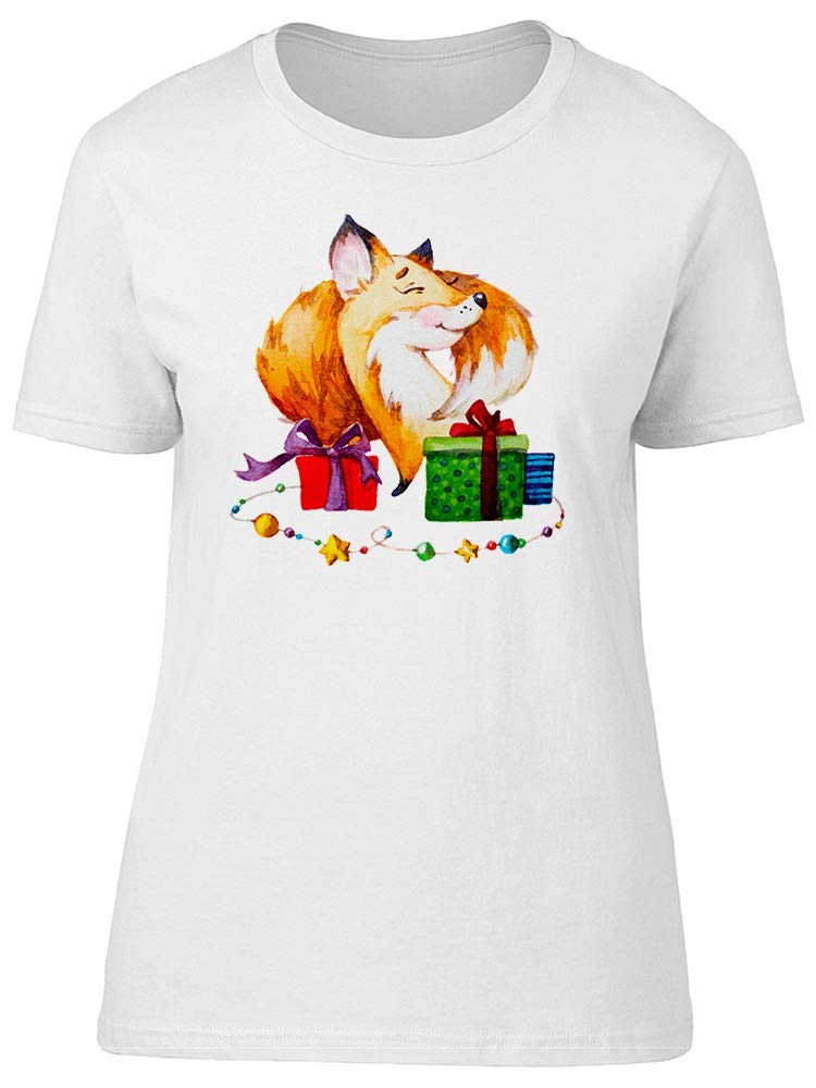 Women's Watercolor Christmas Fox Graphic T-Shirt - Cute Holiday Gift for Her, Perfect for Christmas Parties & Festive Outfits
