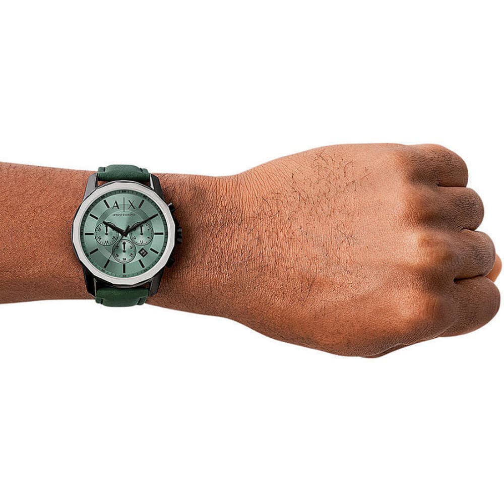 ARMANI EXCHANGE AX1725 Green Leather Strap Men's Watch - Stylish Casual & Business Timepiece for Everyday Wear