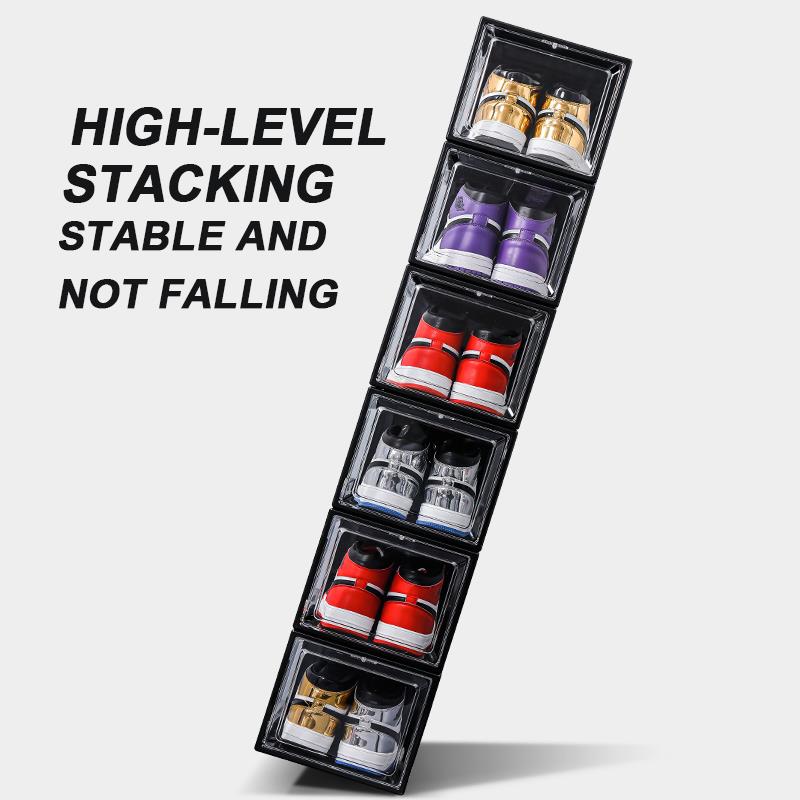 Front Opening Acrylic Transparent Black Magnetic Stackable Shoe Box Organizer - Multipack for Sneaker Storage & Closet Organization