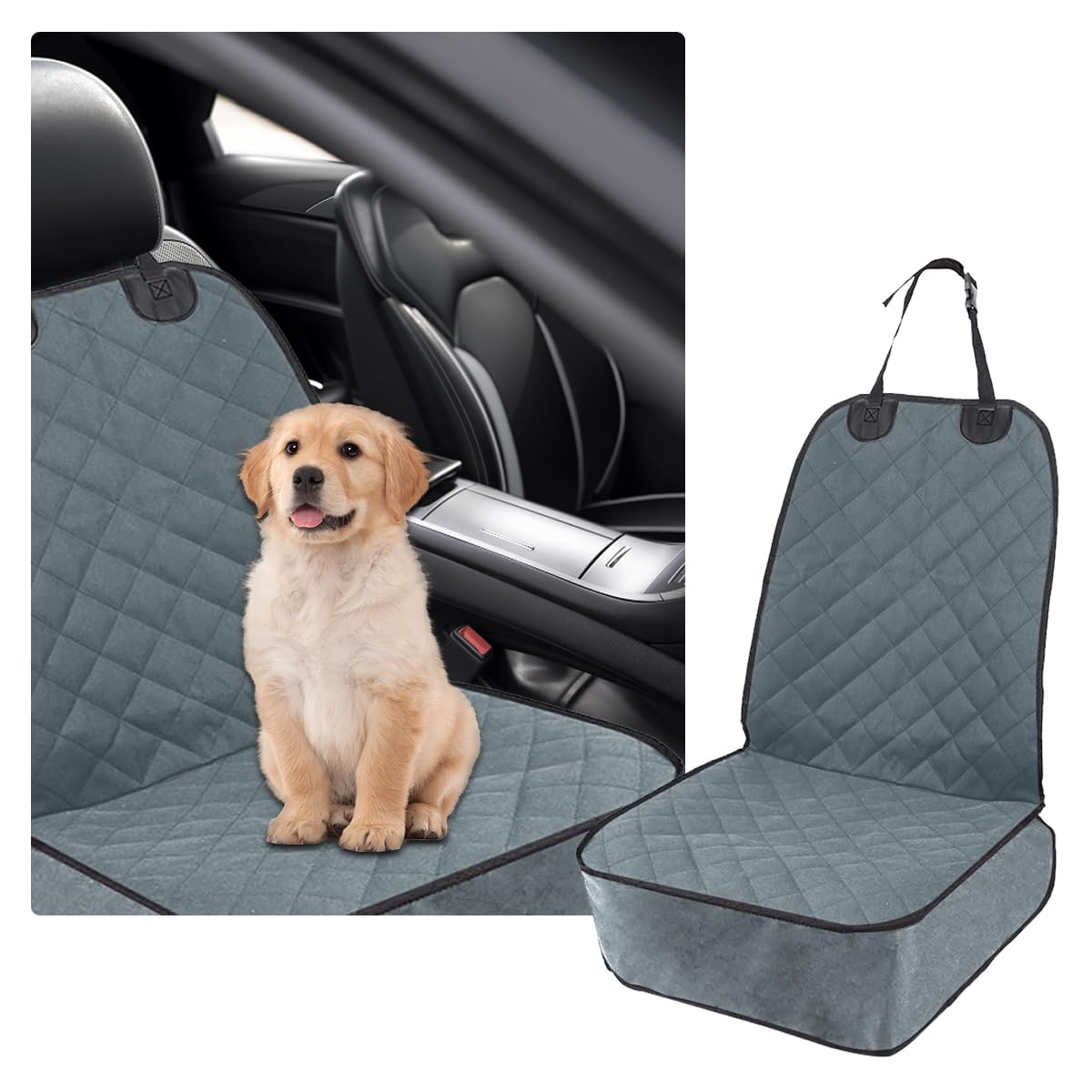 Ziciner Waterproof Dog Seat Cover for Cars - 600D Durable Front Seat Protector Against Pet Fur, Dirt & Scratches - Non-Slip Universal Fit for Car, Truck, SUV - Perfect for Road Trips & Daily Commutes (Grey)