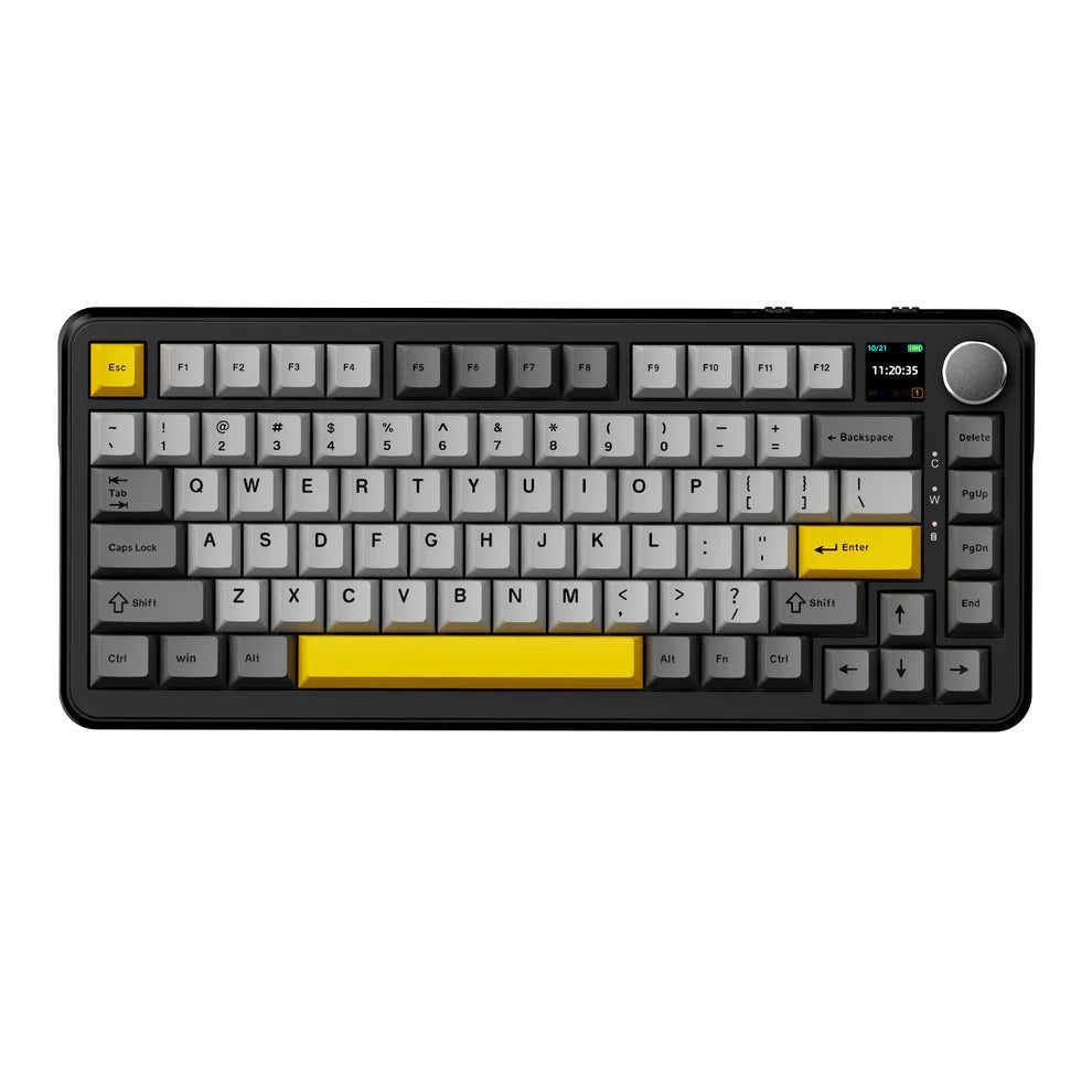 AJAZZ AK820 Max Plus Black Gray Yellow Mechanical Gaming Keyboard with Screen, RGB Backlit, Wired/Wireless, Maillard Switch - Perfect for Gaming, Typing & Office Work
