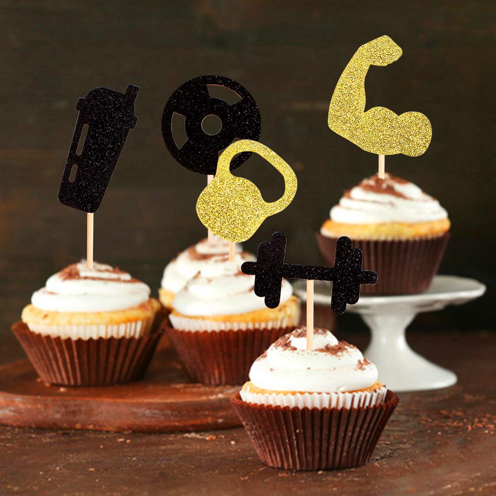 30PCS Gym Theme Cupcake Toppers - Weight Lifting & Fitness Themed Birthday Party Decorations - Perfect for Workout Parties, Bodybuilding Celebrations & Gym-Inspired Events