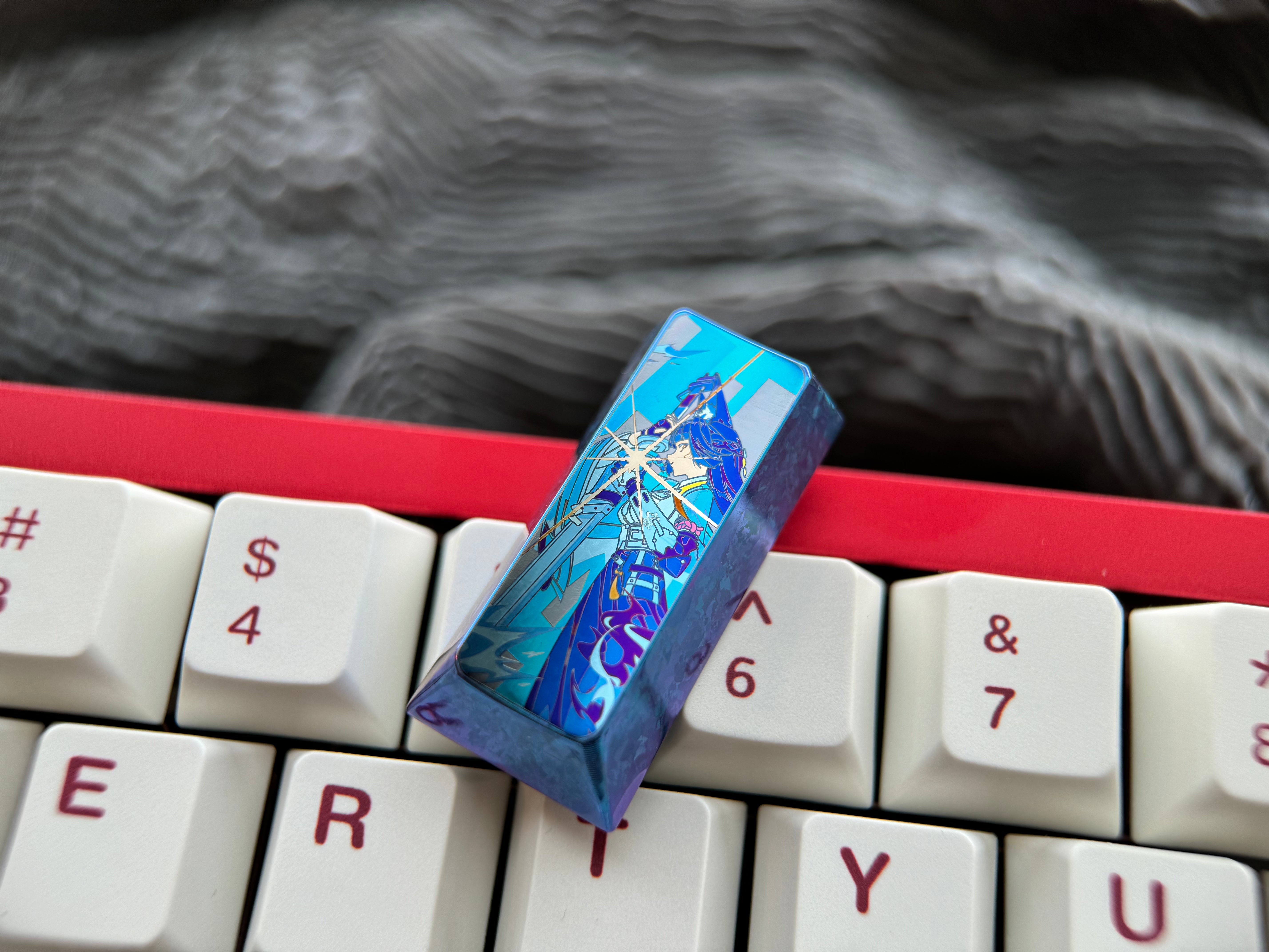 Hoshimi Miyabi 2U Titanium Alloy Custom Keycaps - Personalized Metal Keycaps for Mechanical Keyboards (Perfect for Gaming, Typing & Keyboard Decoration)