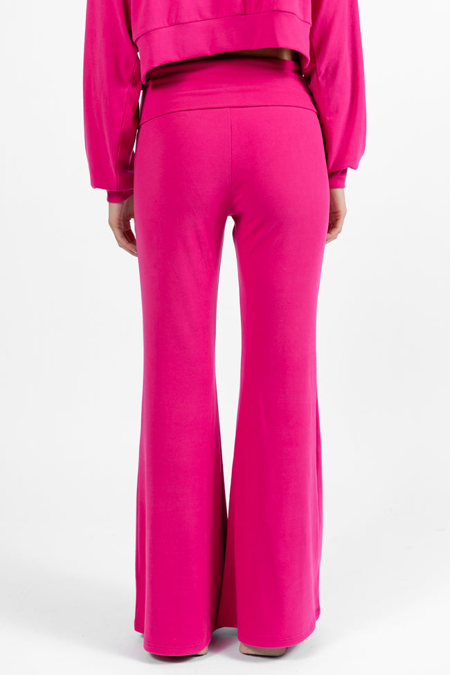 Dream Pink Foldover Band Super Soft Flare Pants for Women | Comfortable High-Waisted Lounge & Yoga Pants | Perfect for Home, Workout, and Casual Wear