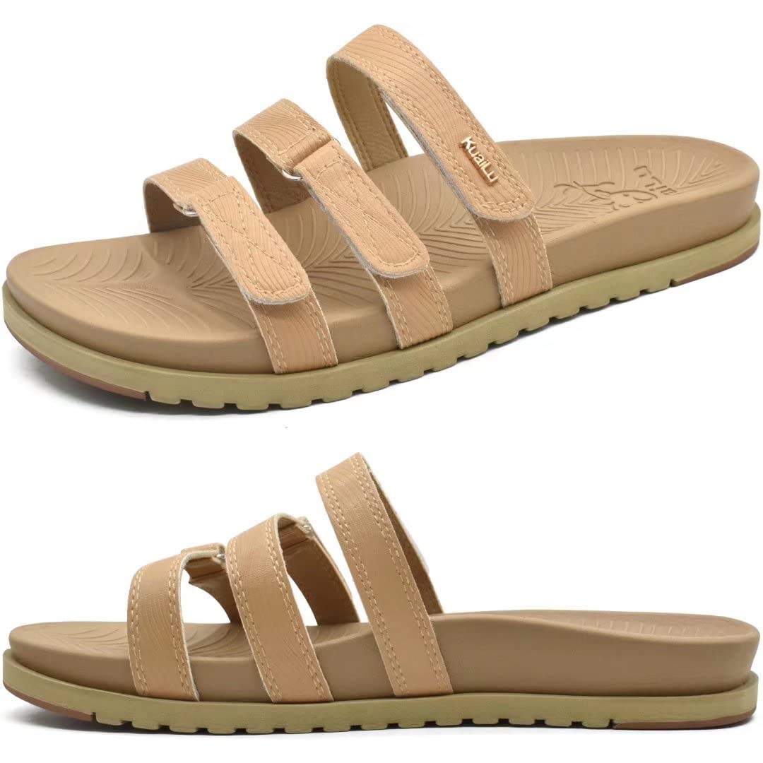 **KuaiLu Women's Orthotic Slides - Comfortable Plantar Fasciitis Arch Support Sandals - Soft Cushion Lightweight Slip-On Flat Sandals with Adjustable Straps - Perfect for Home, Travel & Recovery**