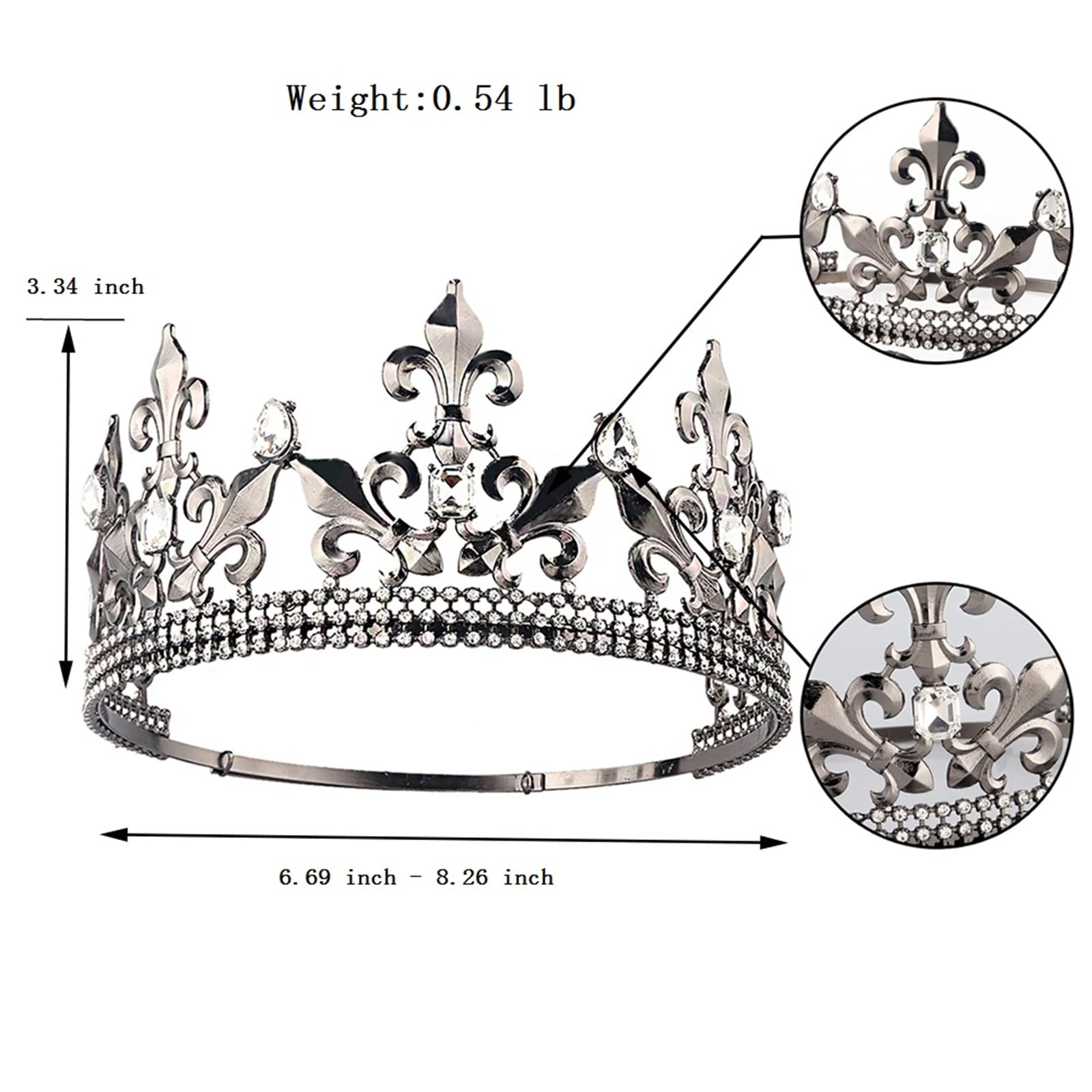 Adjustable Black King Crown for Men & Boys - Royal Tiara Headband for Prom, Parties & Costume Accessories | Perfect for Medieval Themes, Halloween & Cosplay Events