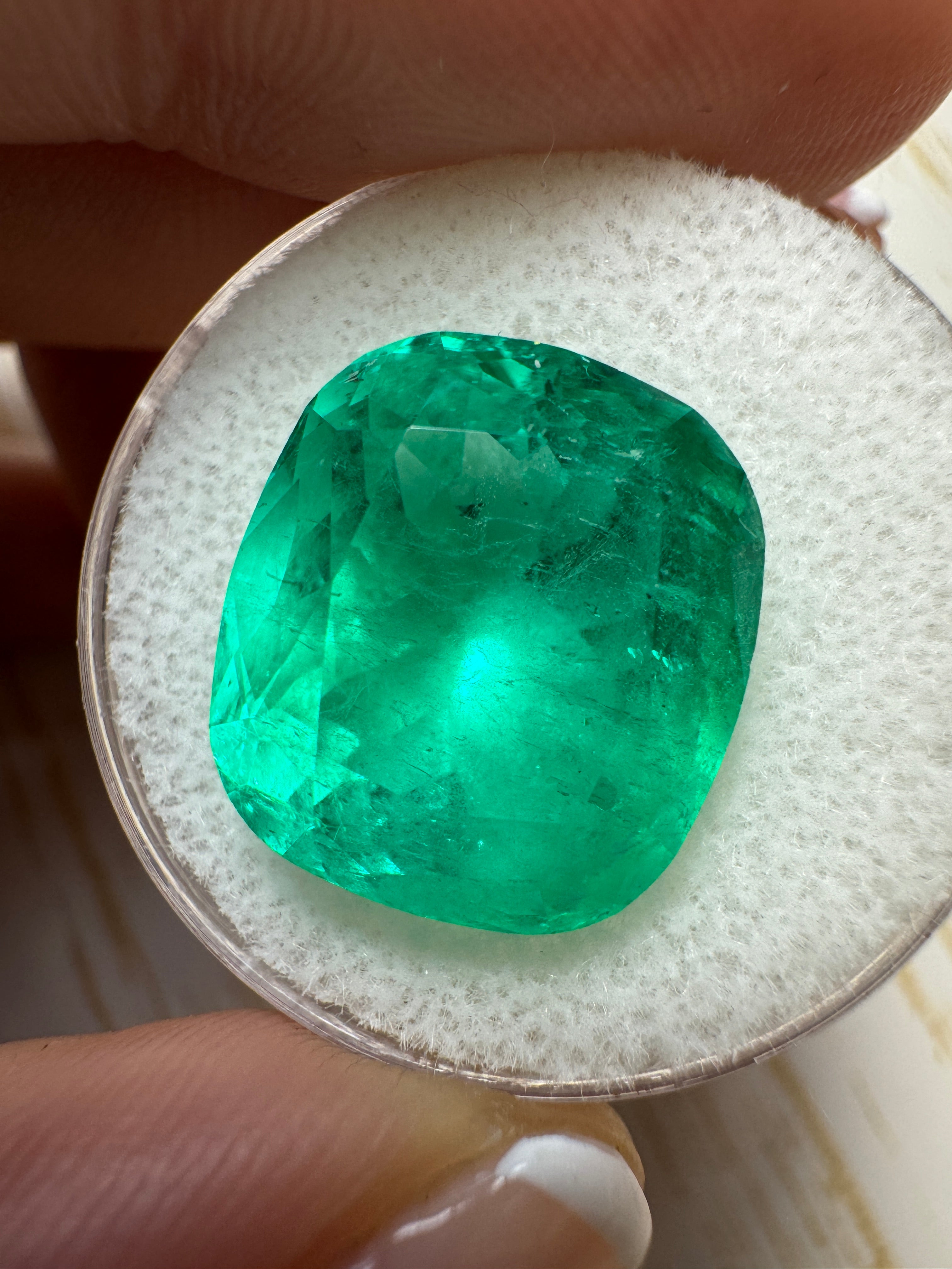 12.50 Carat Natural Colombian Emerald - 15x13.5mm Cushion Cut Loose Gemstone for Jewelry Making, Engagement Rings & Luxury Gifts | Stunning Green Precious Stone
