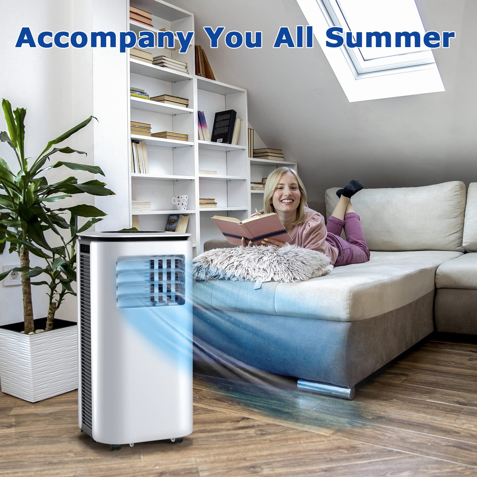 ARLIME 9000 BTU Portable Air Conditioner with Remote Control - 2 Speed Fan, Cools Up to 350 Sq.Ft, 24H Timer & Window Kit - Energy Efficient Floor AC Unit for Bedroom, Office, Dorm, RV - Perfect for Summer Cooling & Small Space Comfort