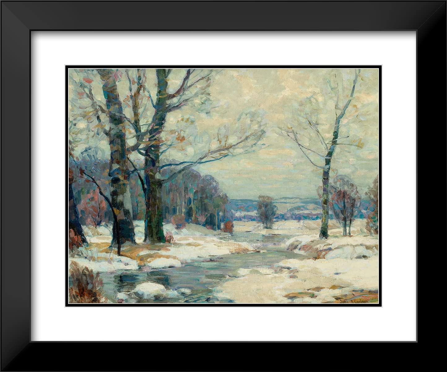 John Fabian Carlson Winter's Magic Woodstock New York 24x19 Black Modern Framed Double Matted Museum Art Print - Perfect for Living Room, Office & Home Decor