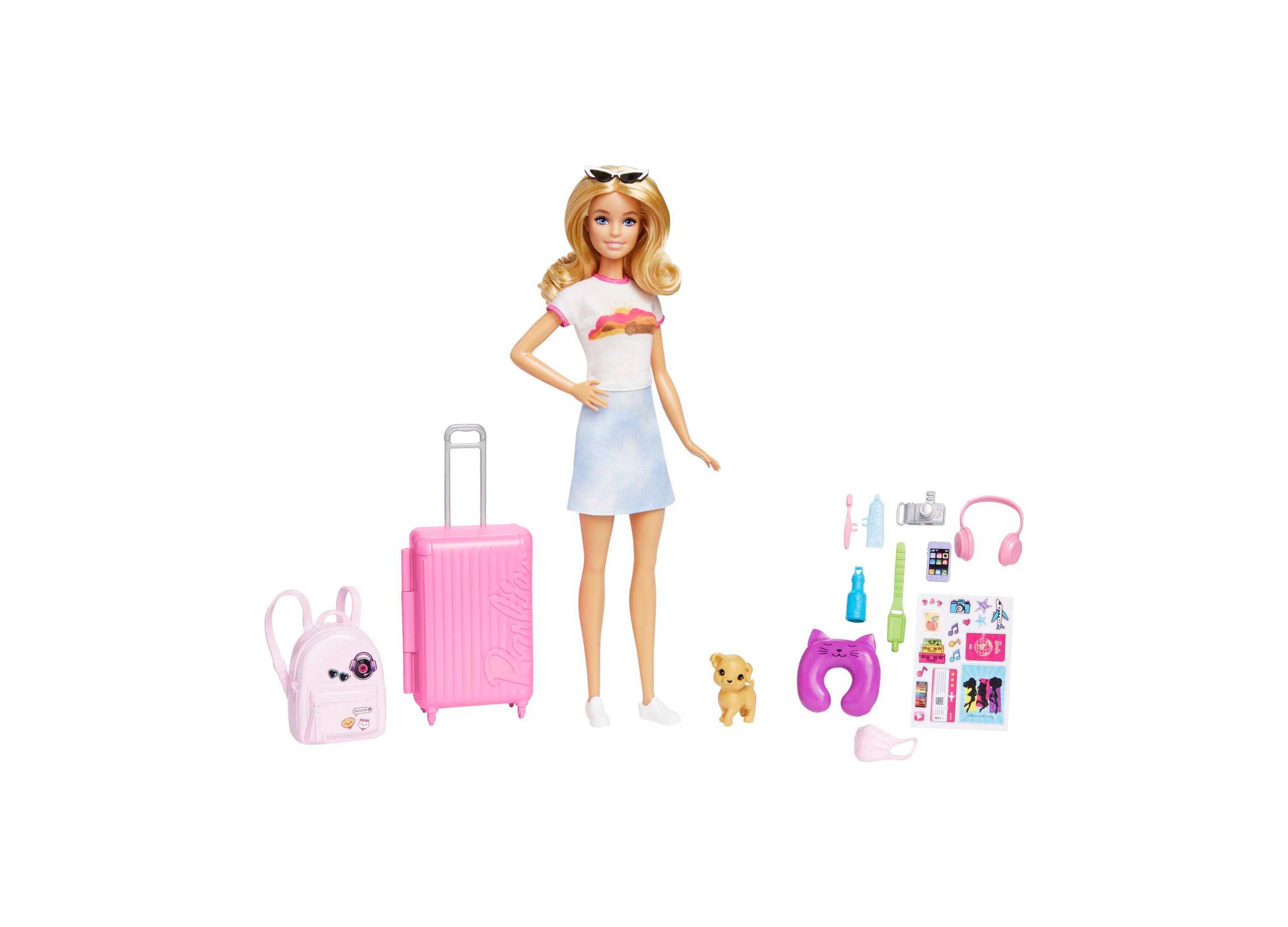 Barbie Malibu Travel Set with Puppy & Fashion Accessories - Perfect for Kids Role Play, Travel Adventures & Collectible Doll Playtime