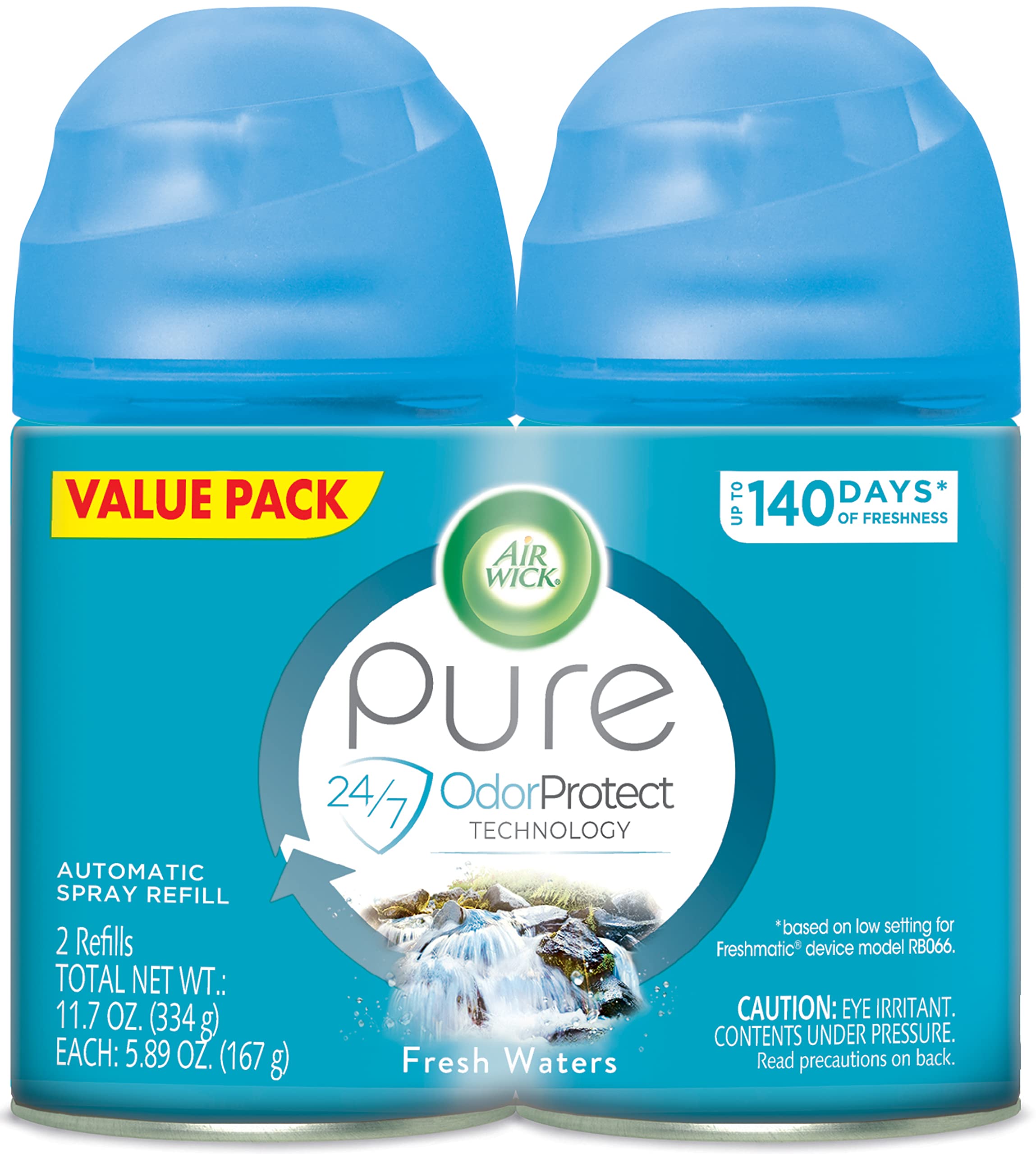 Air Wick Automatic Air Freshener Spray Refill 2 Pack, Fresh Waters Scent with Essential Oils for Odor Neutralization - Perfect for Home, Office, Bathroom & Car Air Freshening